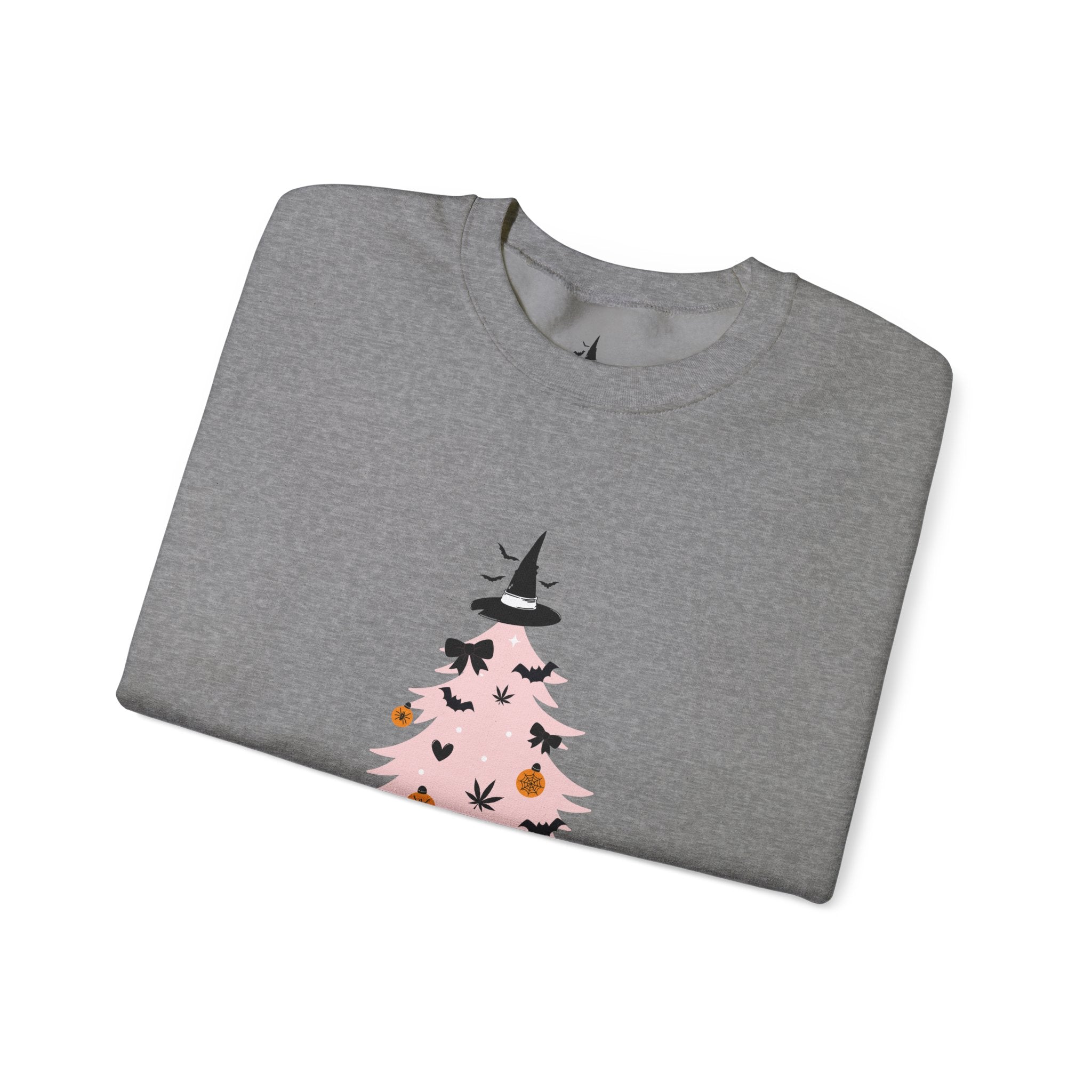 Witchy Weed Halloween Christmas Tree Unisex Heavy Blend™ Crewneck Sweatshirt