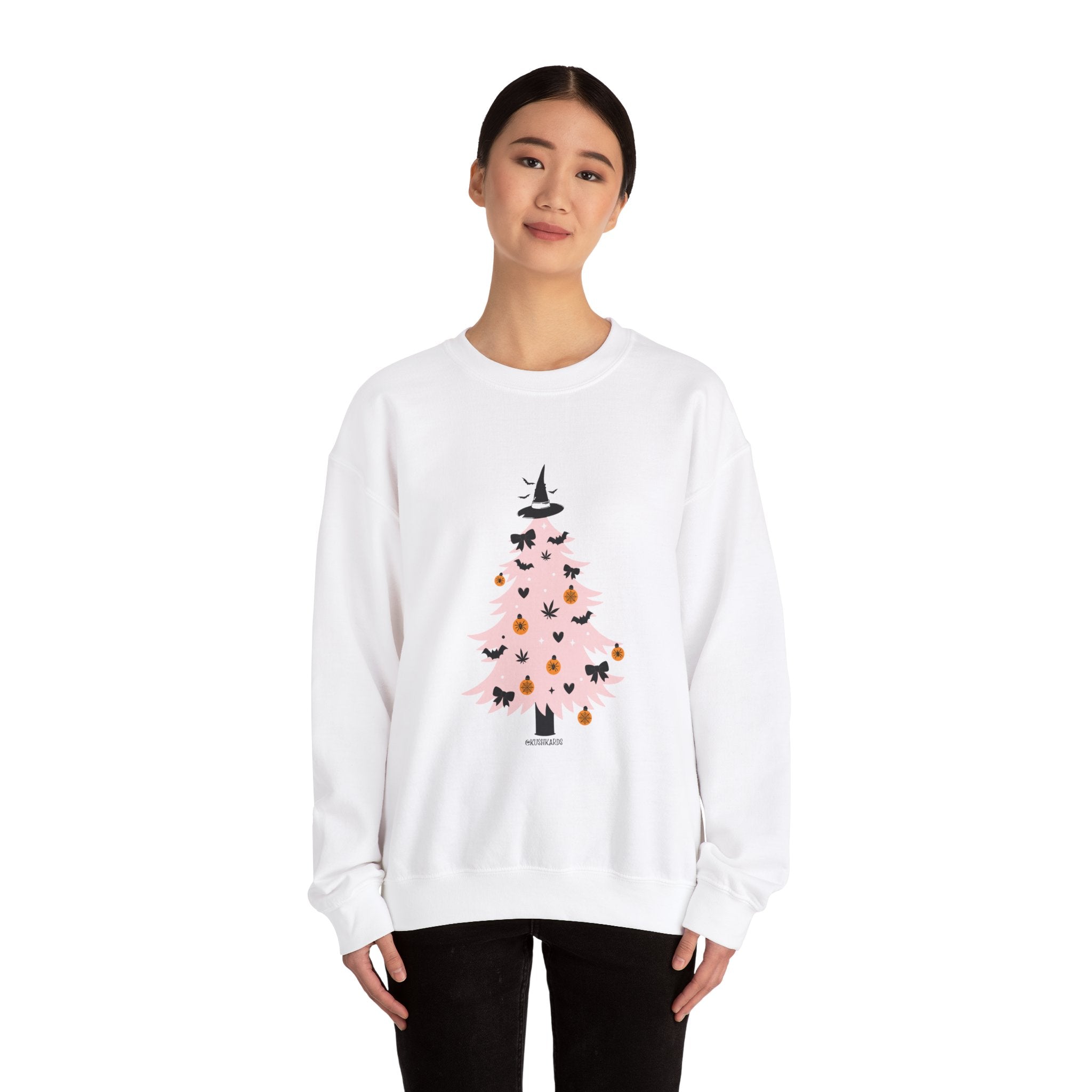 Witchy Weed Halloween Christmas Tree Unisex Heavy Blend™ Crewneck Sweatshirt