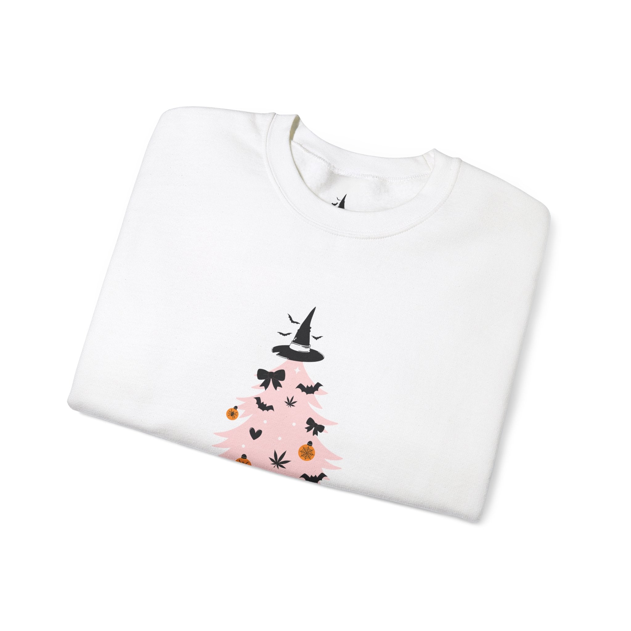 Witchy Weed Halloween Christmas Tree Unisex Heavy Blend™ Crewneck Sweatshirt