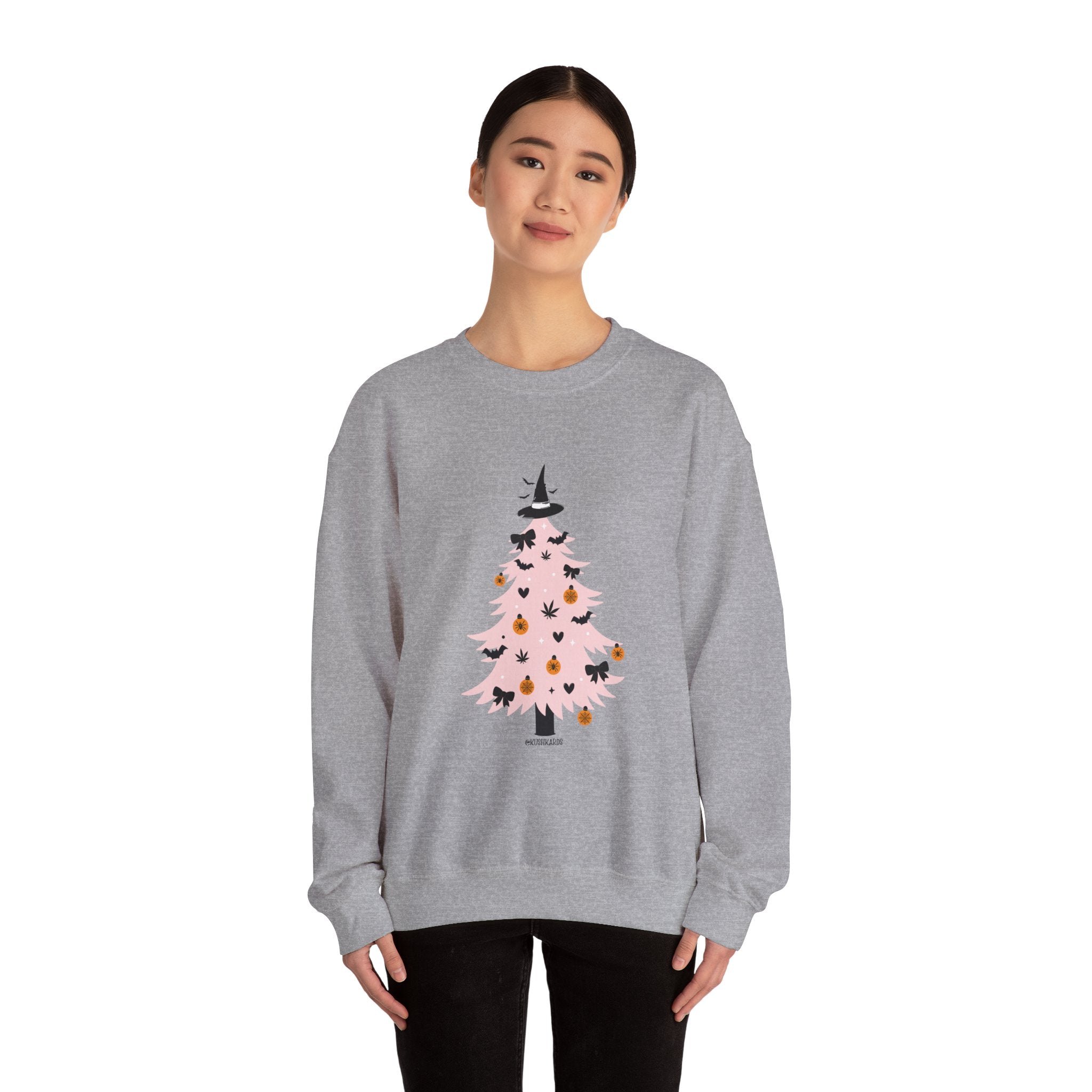 Witchy Weed Halloween Christmas Tree Unisex Heavy Blend™ Crewneck Sweatshirt