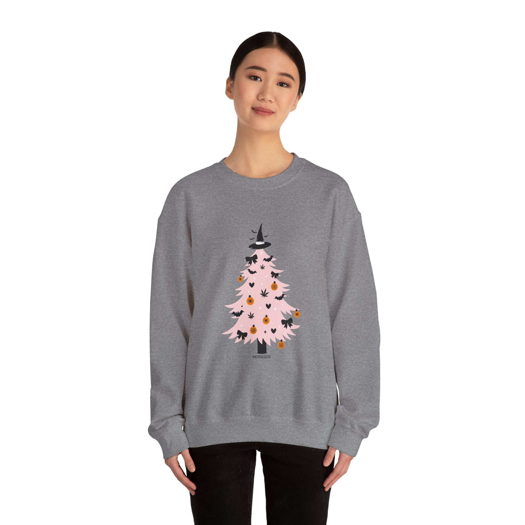 Witchy Weed Halloween Christmas Tree Unisex Heavy Blend™ Crewneck Sweatshirt