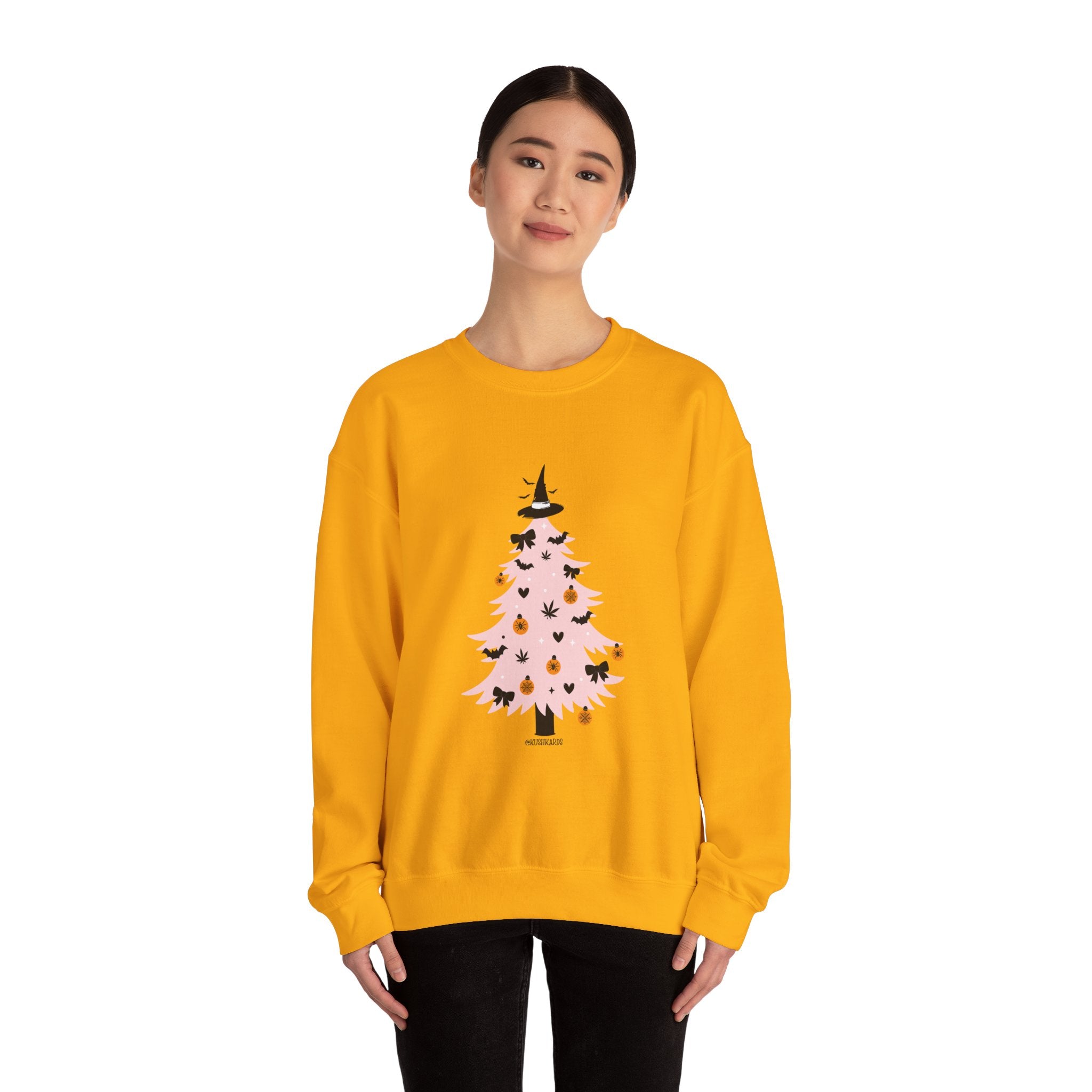 Witchy Weed Halloween Christmas Tree Unisex Heavy Blend™ Crewneck Sweatshirt