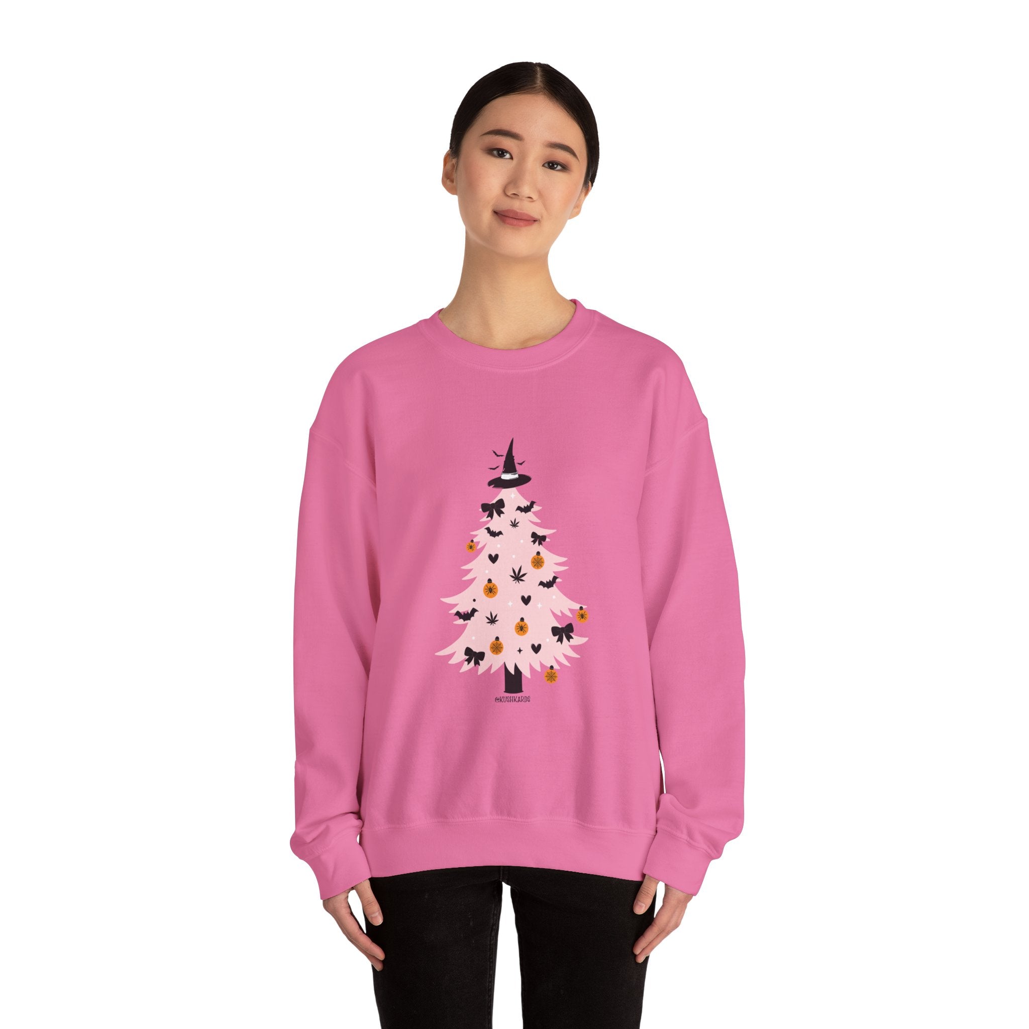 Witchy Weed Halloween Christmas Tree Unisex Heavy Blend™ Crewneck Sweatshirt