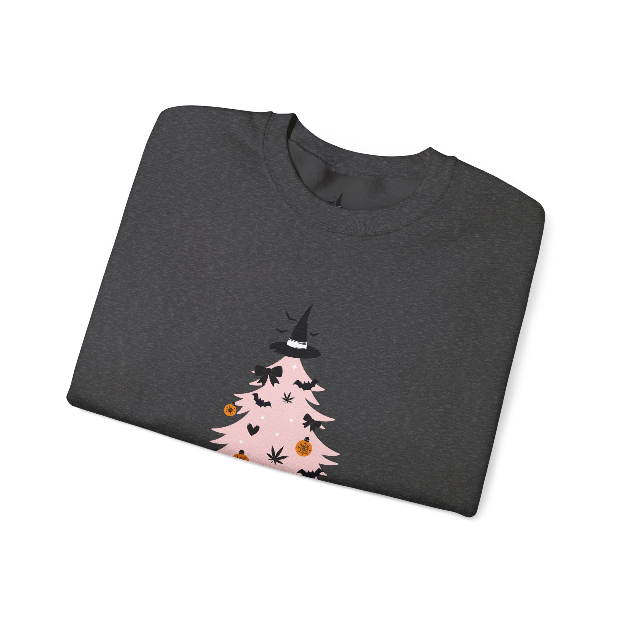 Witchy Weed Halloween Christmas Tree Unisex Heavy Blend™ Crewneck Sweatshirt
