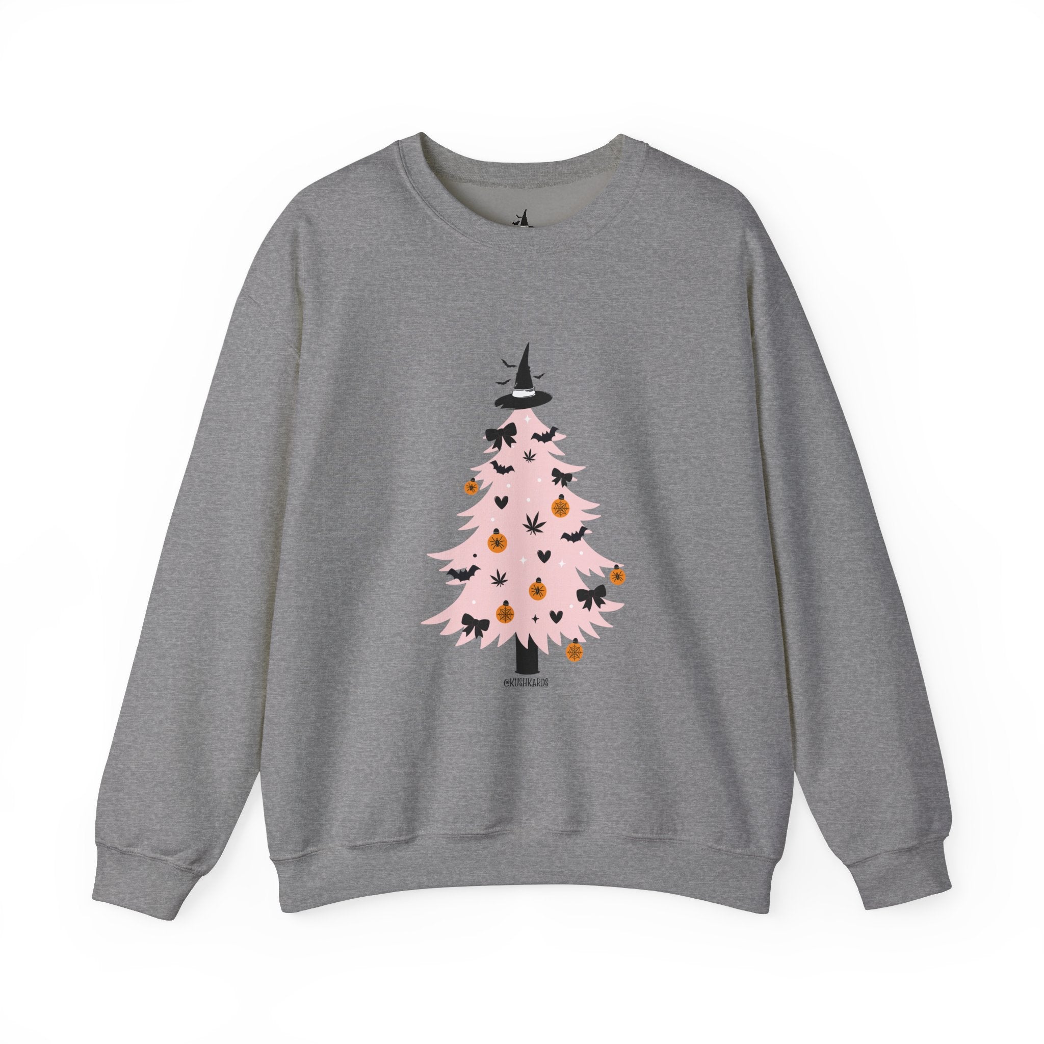 Witchy Weed Halloween Christmas Tree Unisex Heavy Blend™ Crewneck Sweatshirt