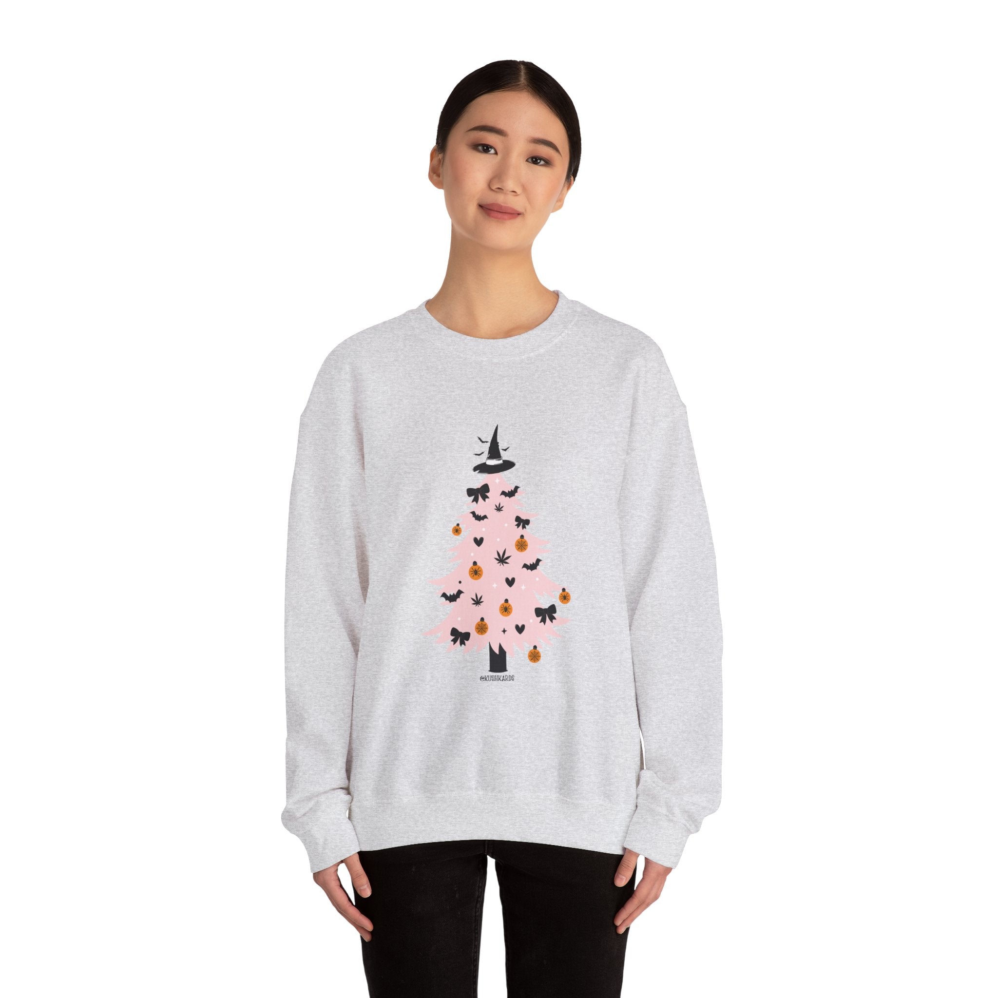 Witchy Weed Halloween Christmas Tree Unisex Heavy Blend™ Crewneck Sweatshirt