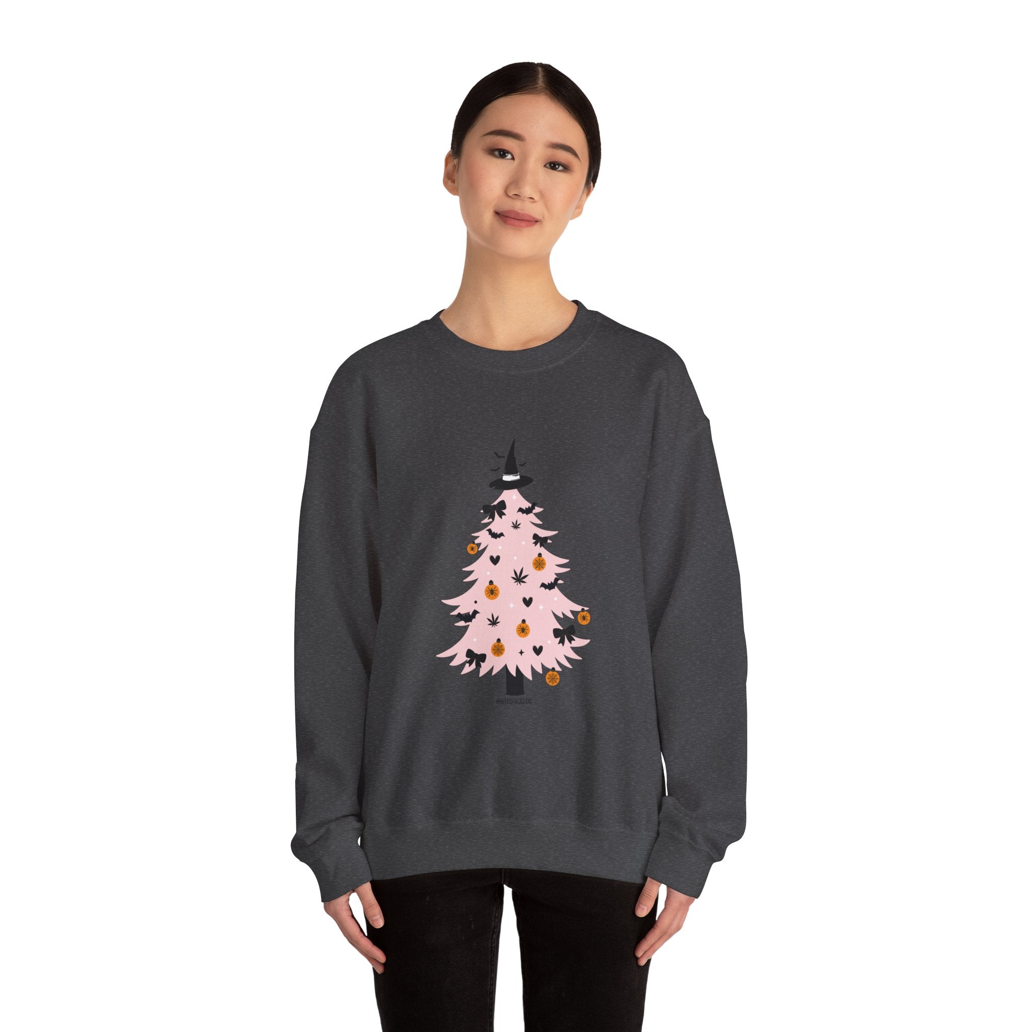 Witchy Weed Halloween Christmas Tree Unisex Heavy Blend™ Crewneck Sweatshirt