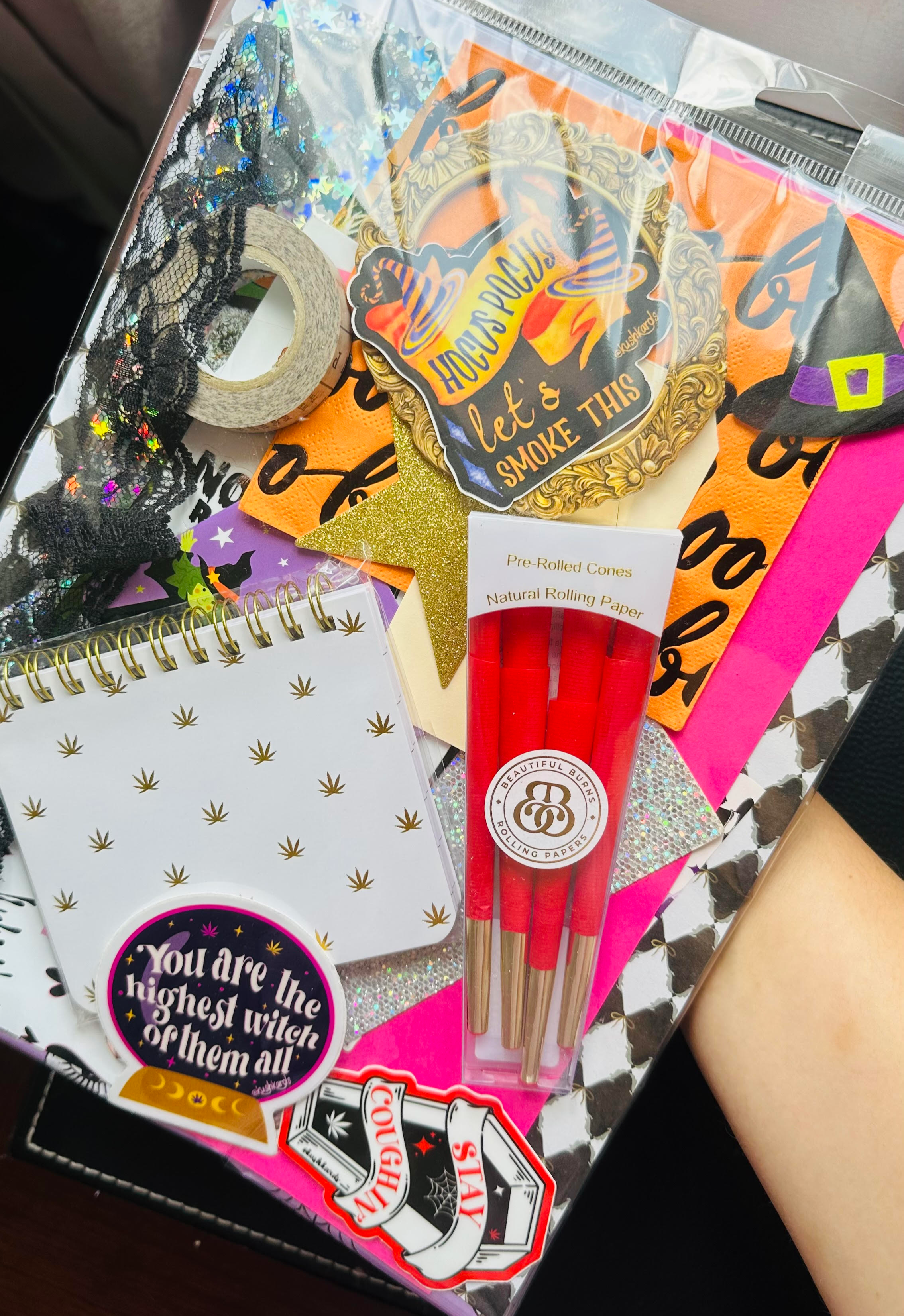 Halloween Stationery Subscription Pack Packaged product with decorative elements on a colorful background