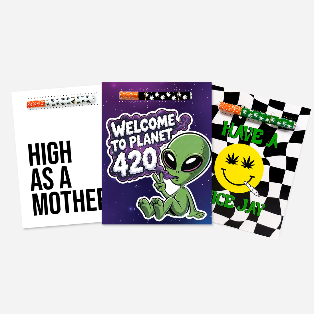 Three 420 Themed One Hitter Greeting Cards