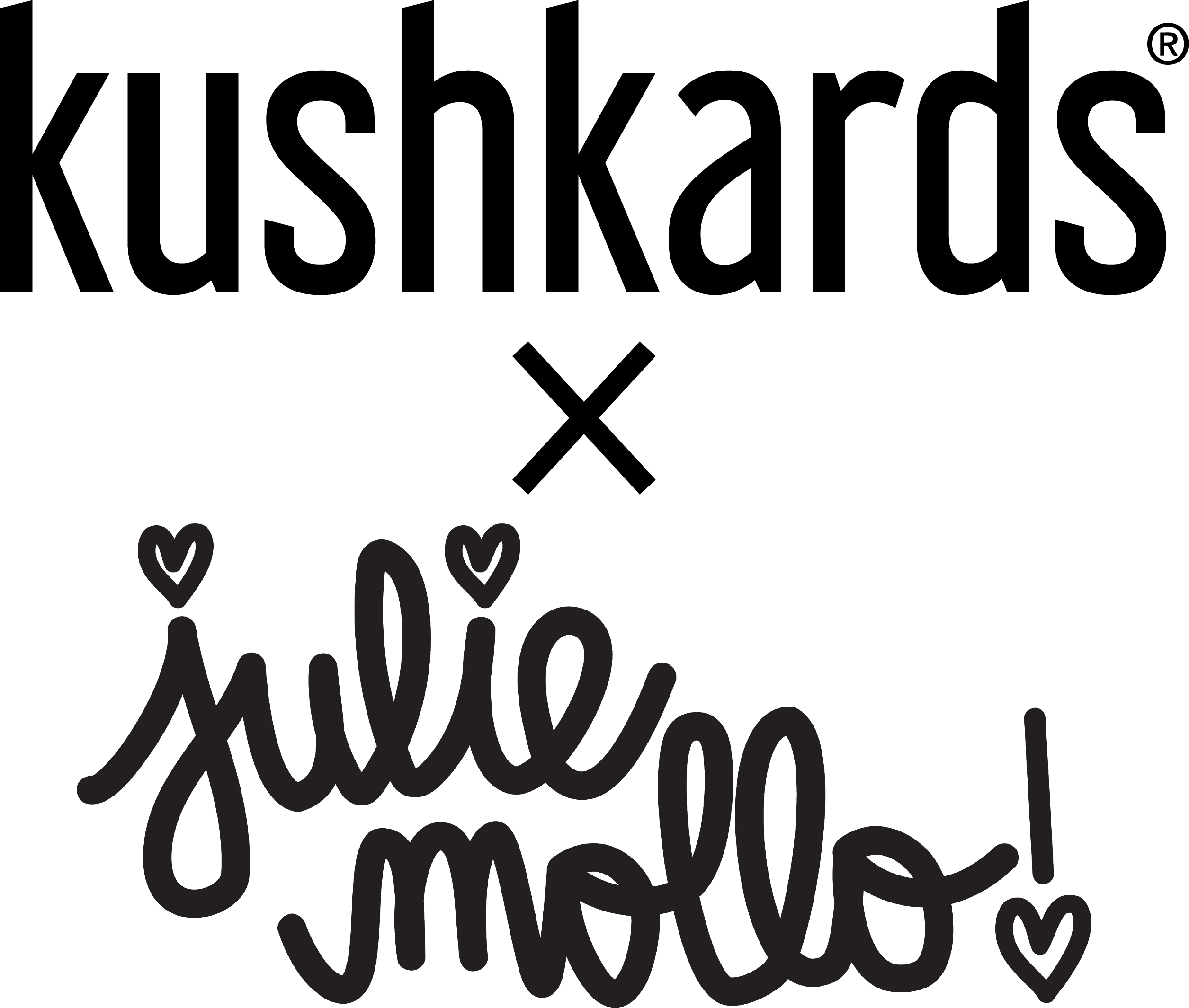 Image of the KushKards & Julie Mollo logos for our KushKards x Julie Mollo Collaboration!