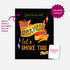 A black greeting card with orange and purple text saying "Hocus Pocus let&