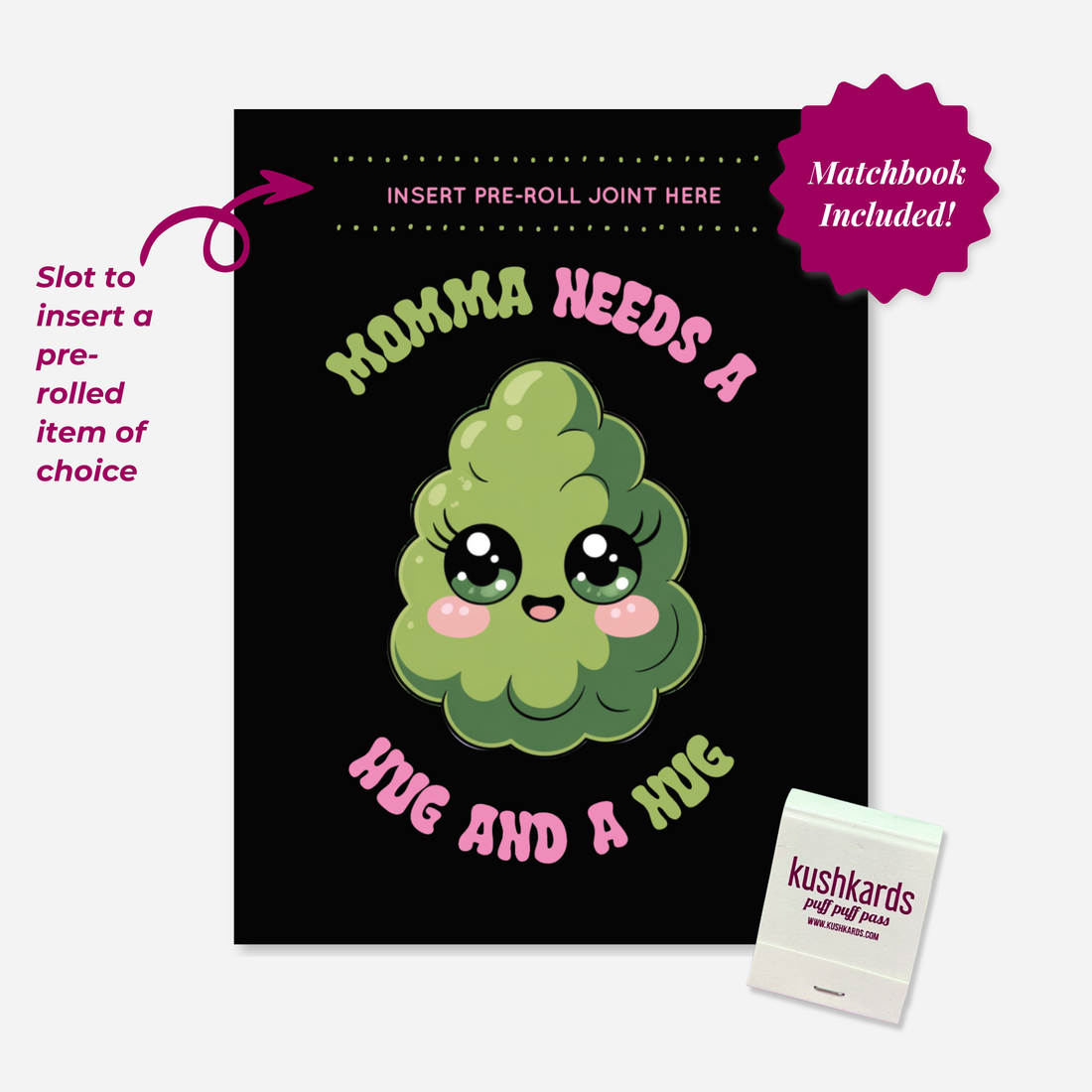 Greeting Card with cartoon cannabis leaf and text &
