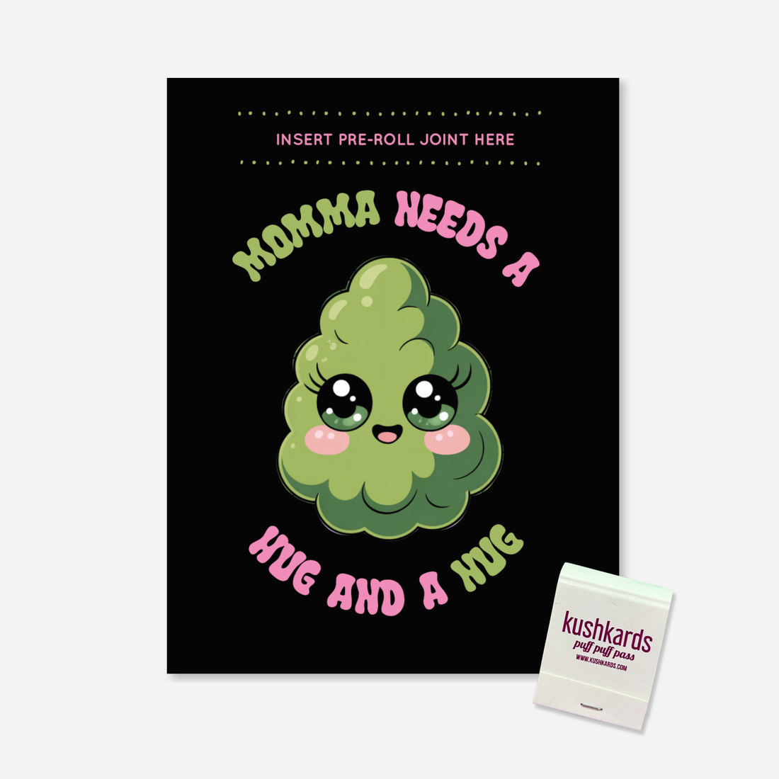 Greeting Card with cartoon cannabis leaf and text &