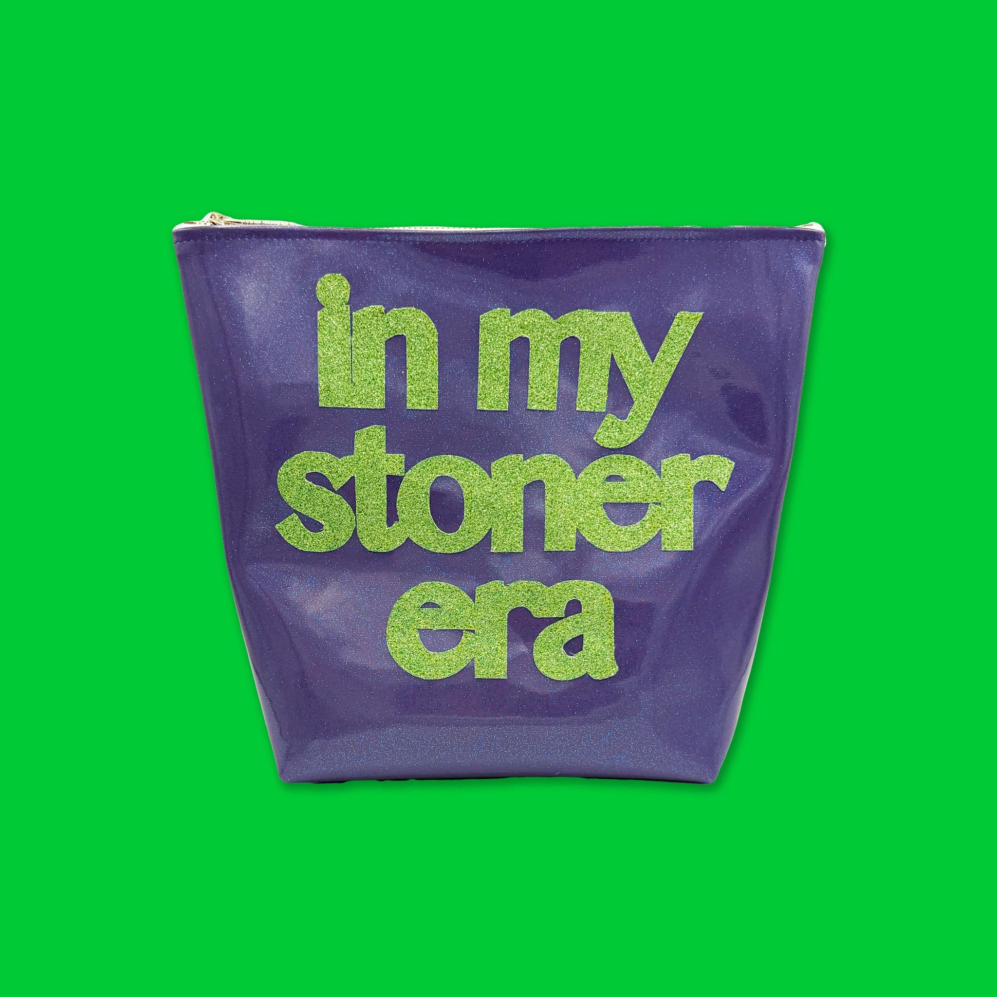 Purple TRAVEL BAG with green text &