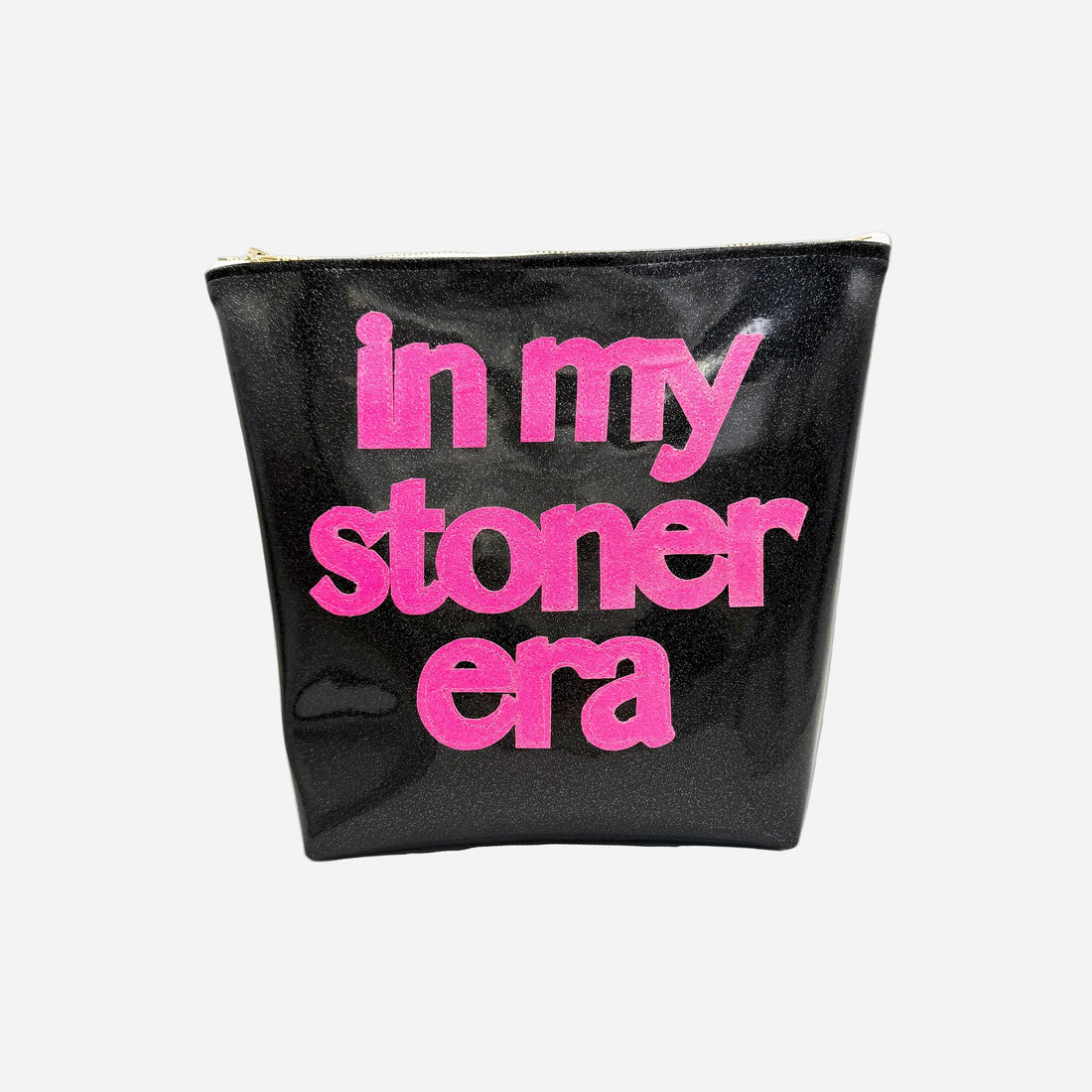 Black travel bag with pink text &