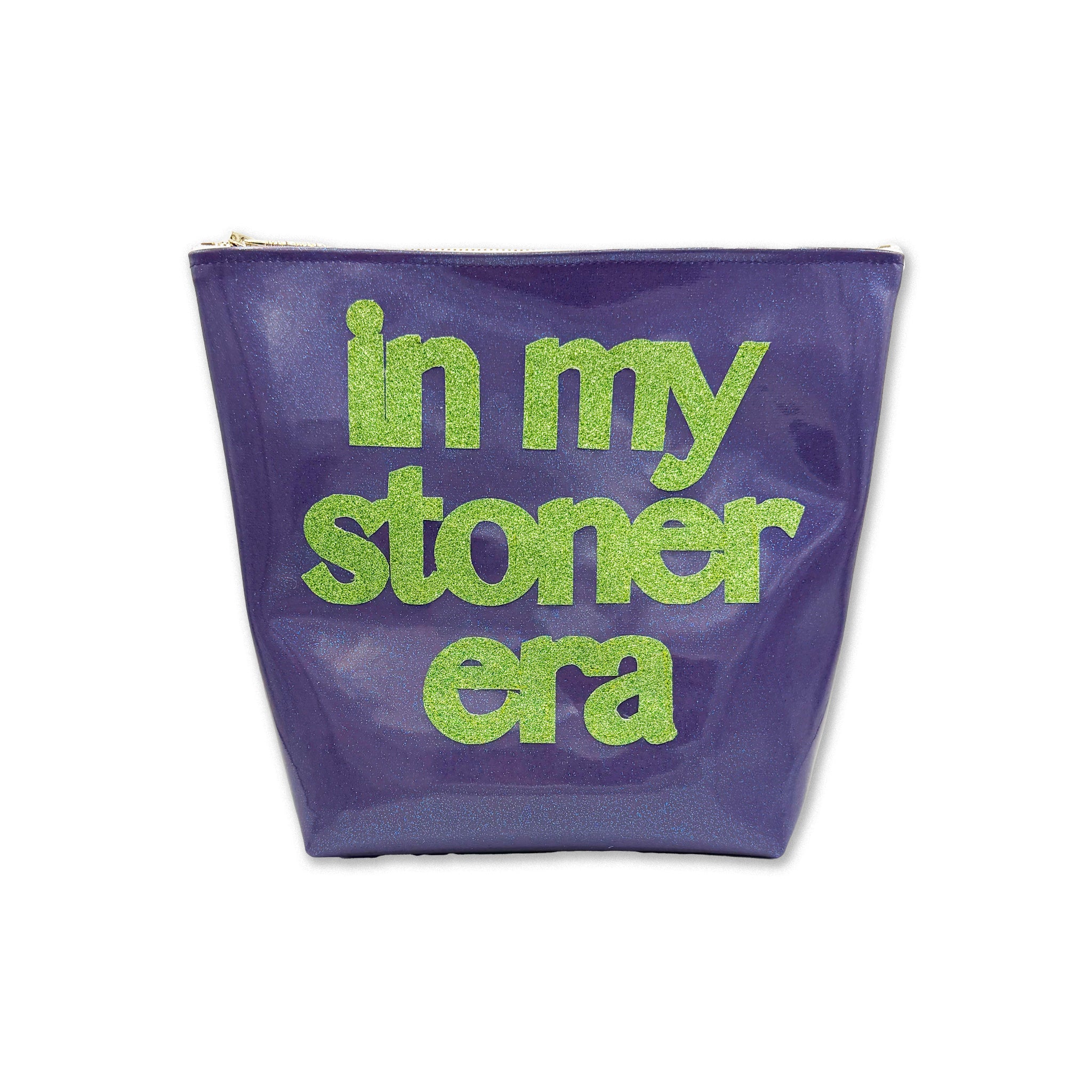 Purple TRAVEL BAG with green text &