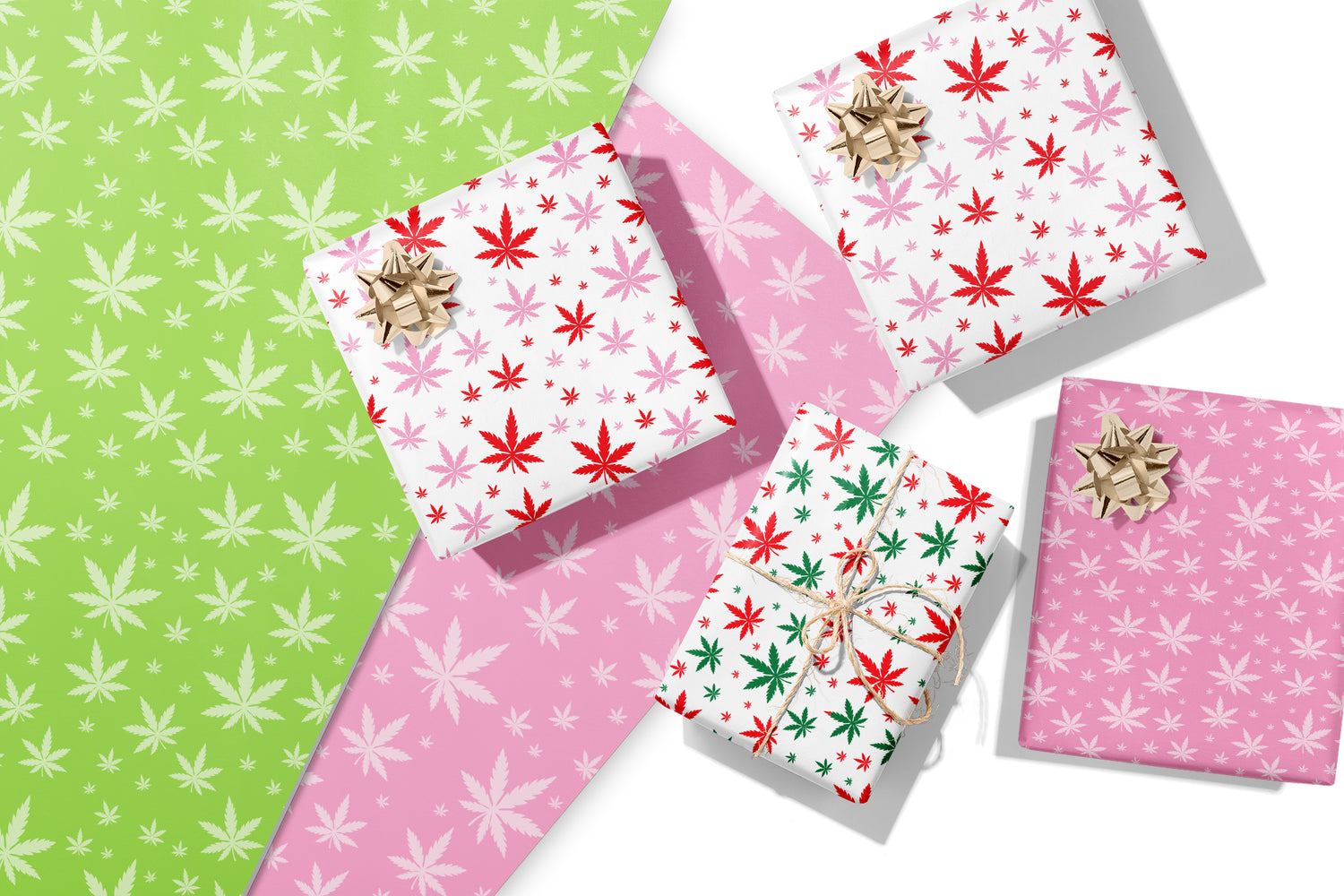 WRAPPING PAPER BANNER WHERE IT SHOWS GIFTS ALREADY WRAPPED AND EACH SHEET IS 22" X29" WIDE