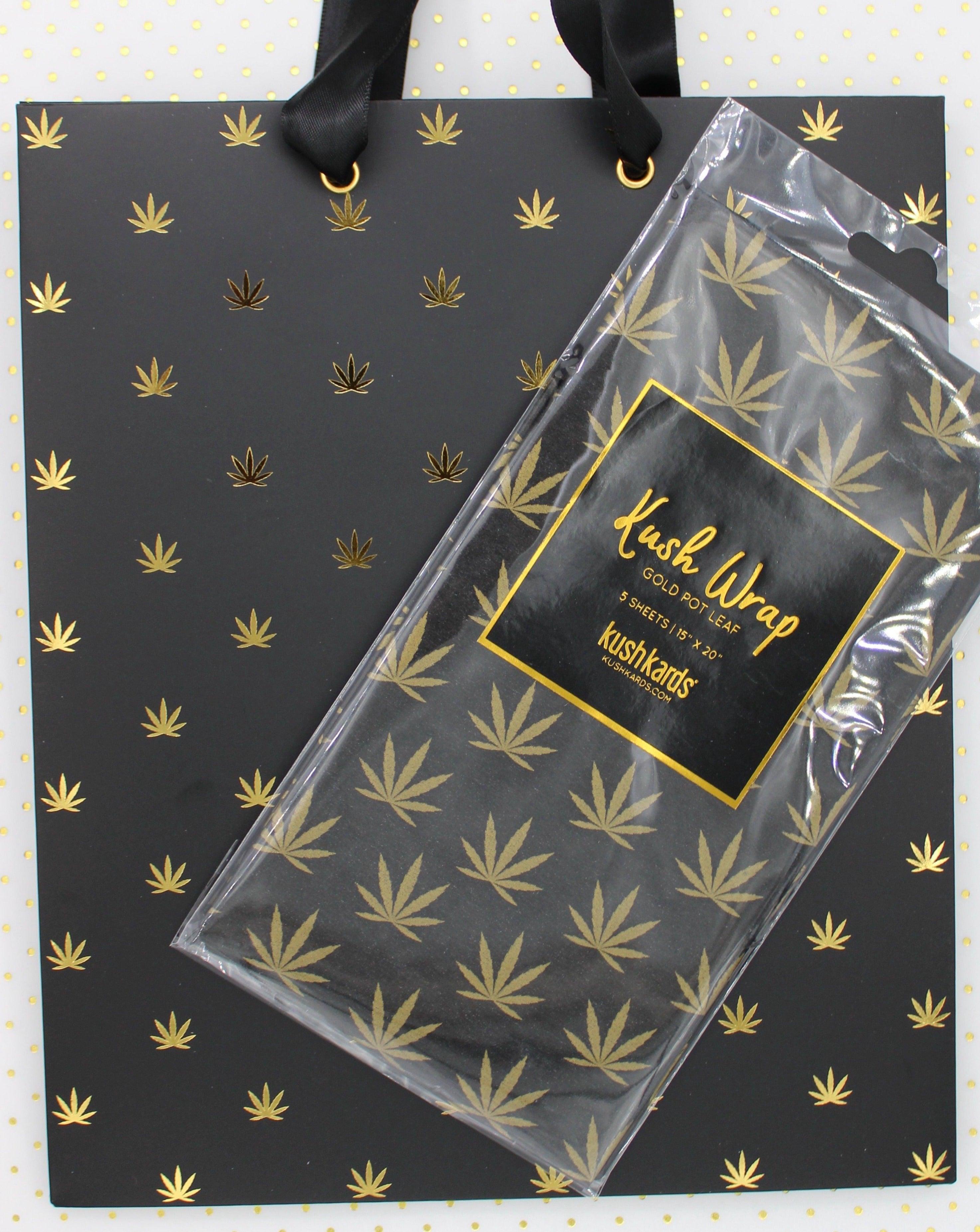 Black & Gold Pot Leaf Print Gift Bag & Tissue Gift Wrap - KushKards
