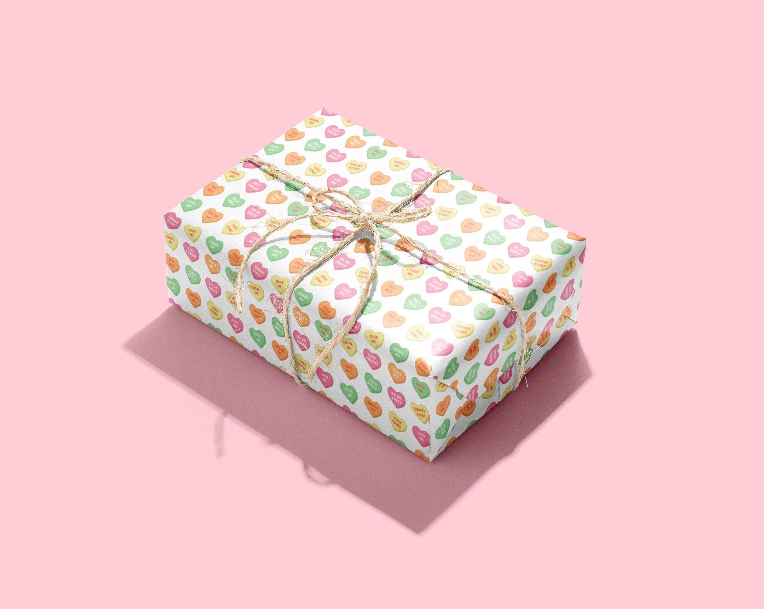Sexy Sweeties Naughty Wrapping Paper - KushKards 22" x 29" wide and has 3 sheets per roll with naughty sweat heart sayings pattern