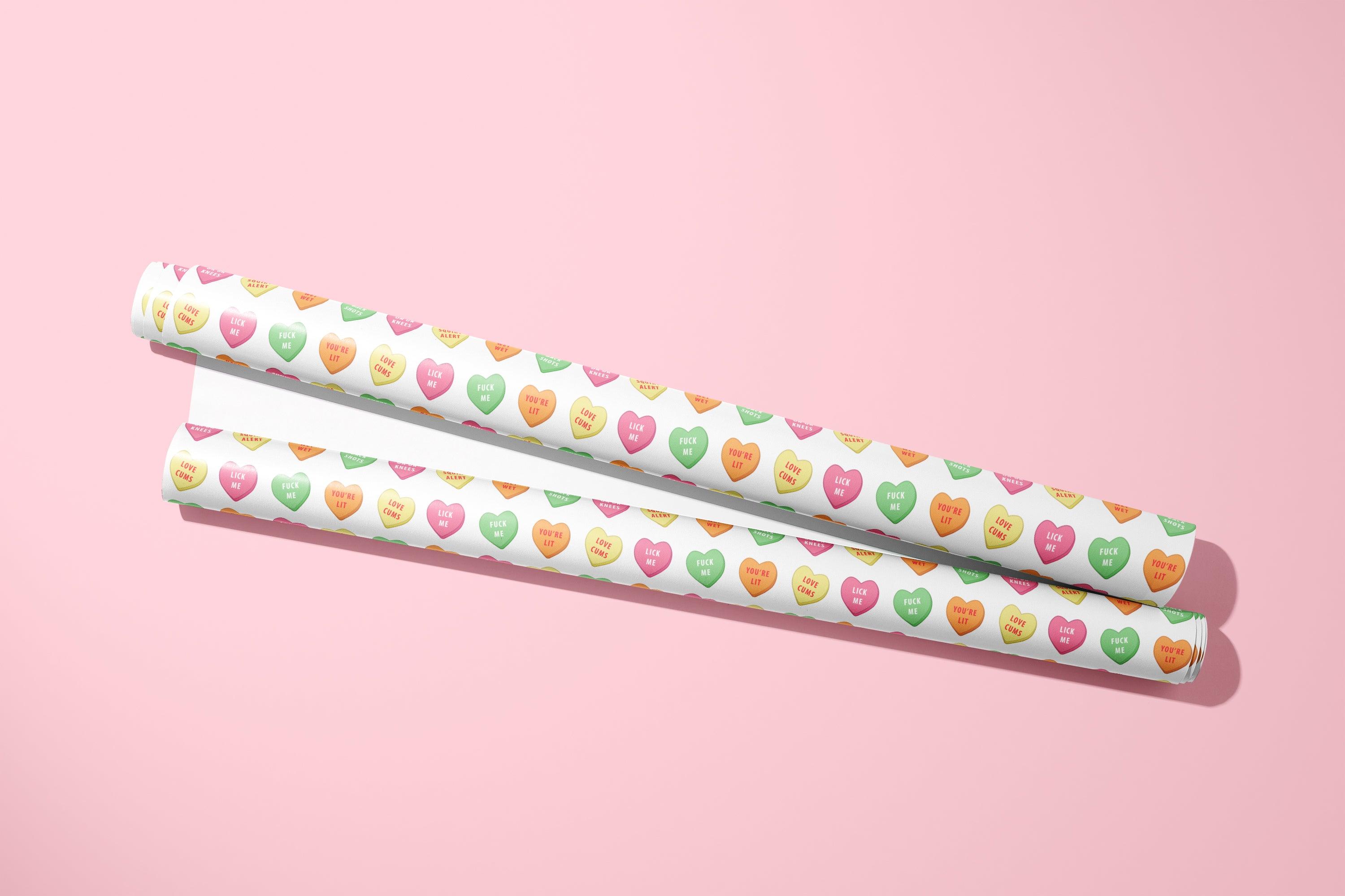 Sexy Sweeties Naughty Wrapping Paper - KushKards 22" x 29" wide and has 3 sheets per roll with naughty sweat heart sayings pattern