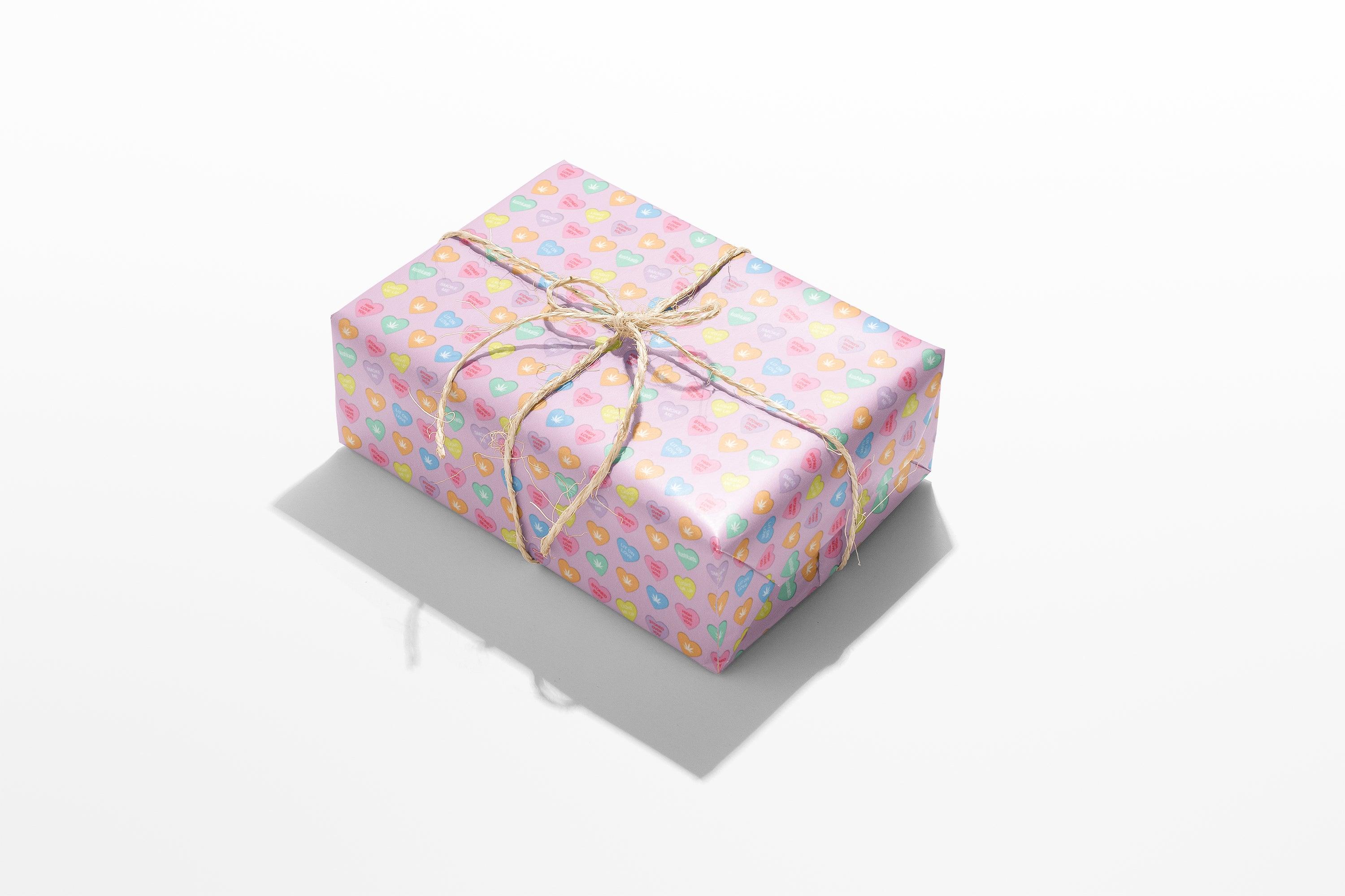 Stoner Sweeties Wrapping Paper - KushKards 22" x 29" wide and has 3 sheets per roll with cannabis themed sweat heart sayings