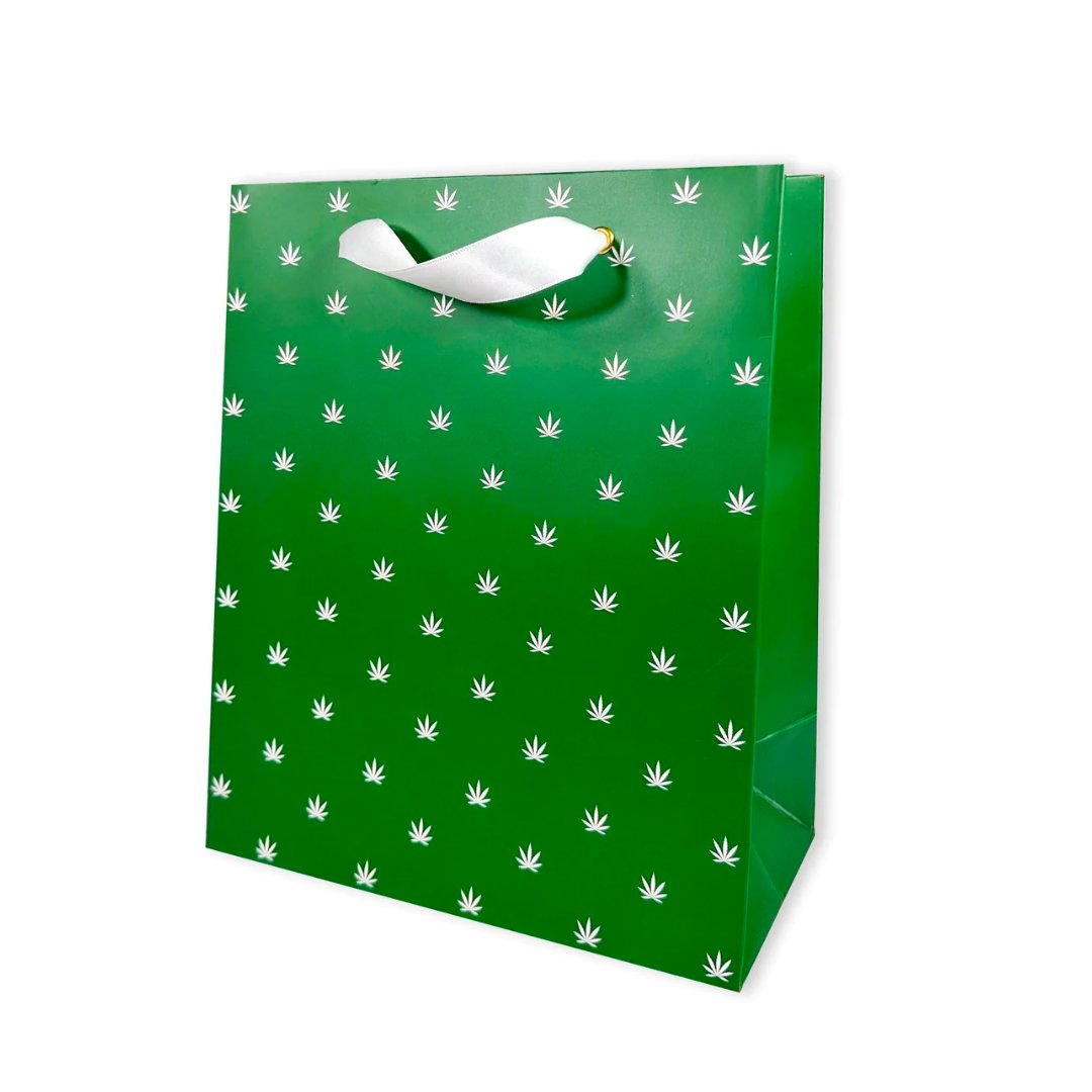 Our Green Gift Bag features a White Pot Leaf Print