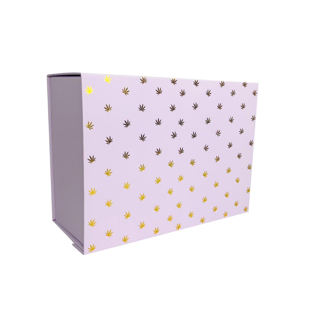 Our Lavender Gift Box features a Gold Pot Leaf Pattern