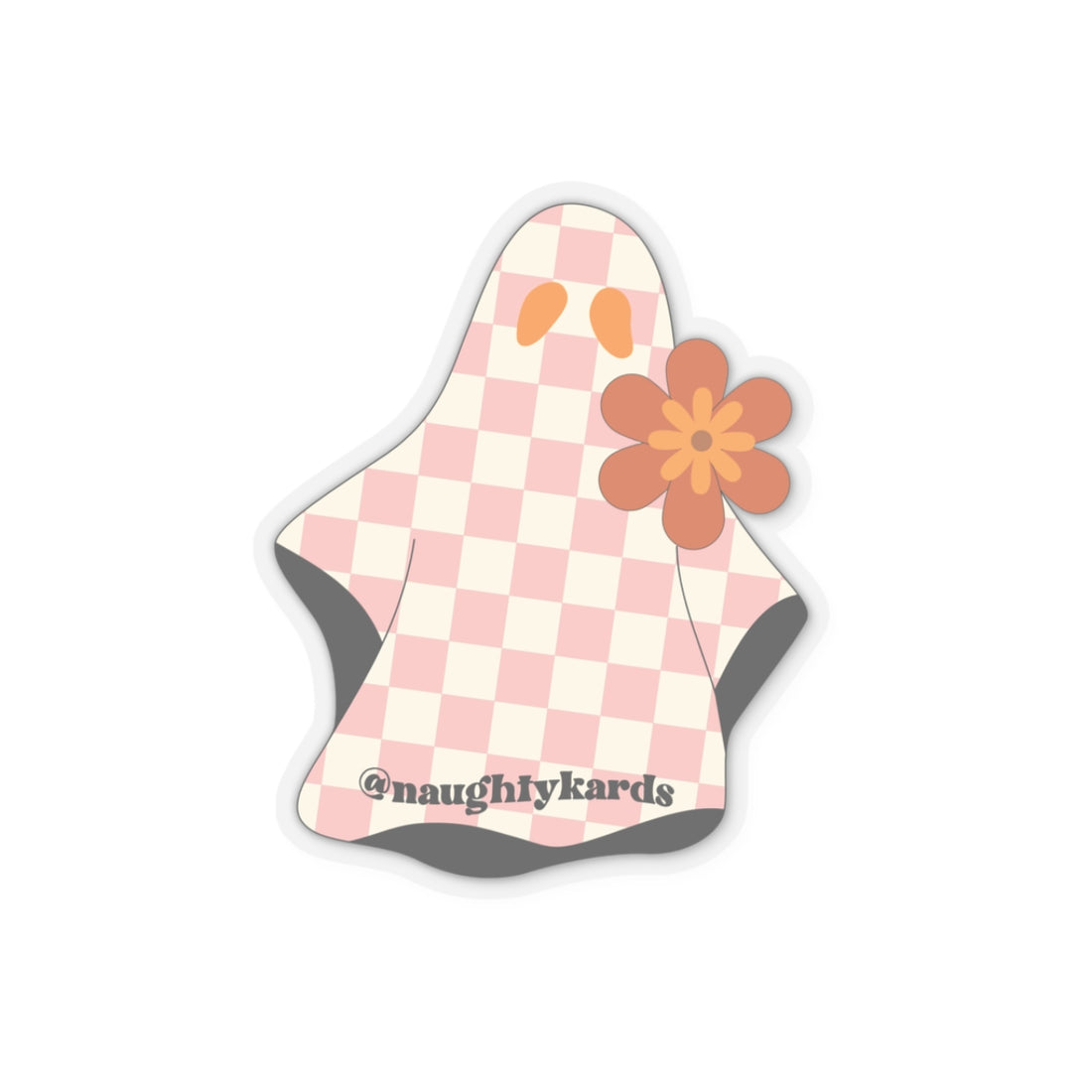 Retro Checkered Ghost with Orange Daisy Flower and the tag @naughtykards
