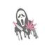 Ghost face Sticker with knife and pink blood and a pink pot leaf with the tag @kushkards