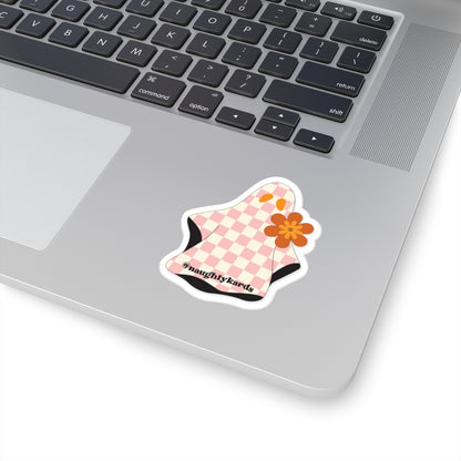 Retro Checkered Ghost with Orange Daisy Flower and the tag @naughtykards