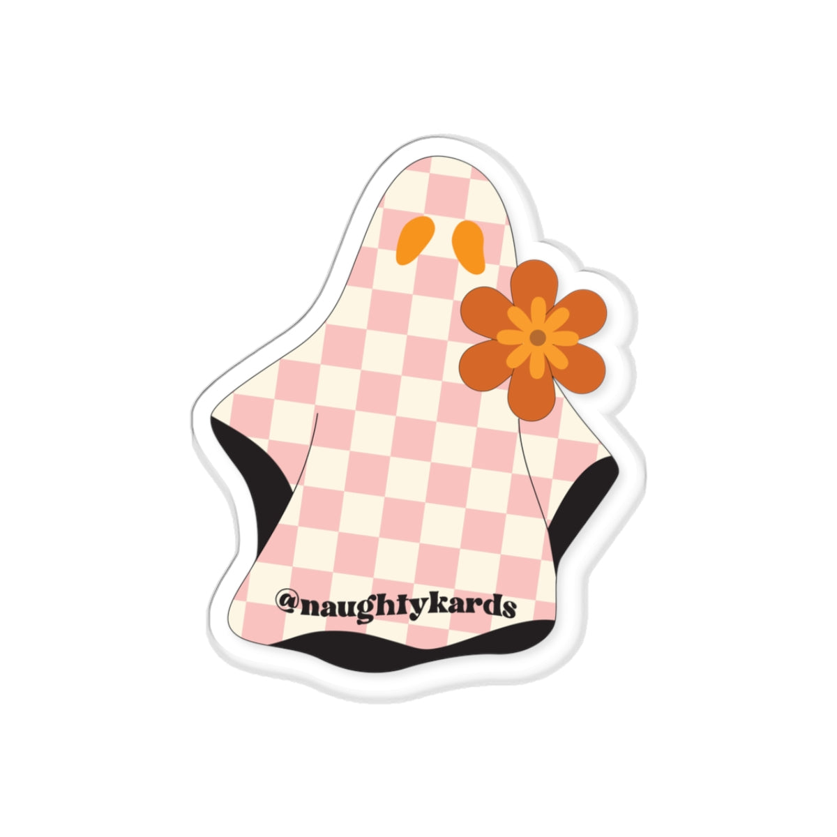 Retro Checkered Ghost with Orange Daisy Flower and the tag @naughtykards