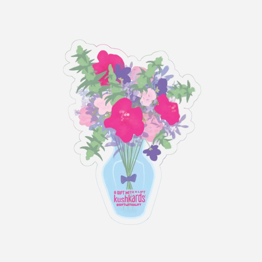 Sticker with a bouquet of flowers in a vase on a white background