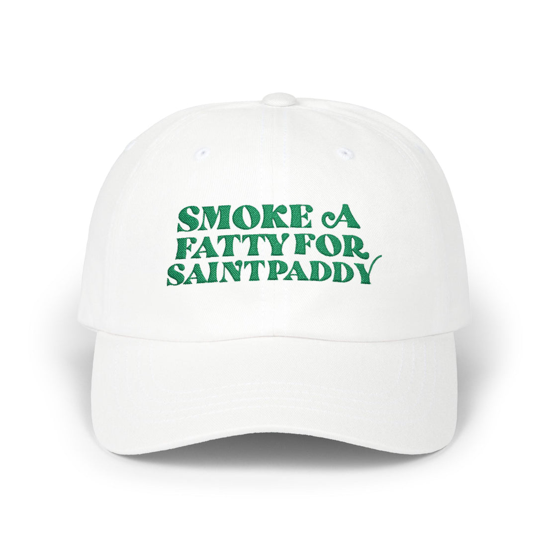 White cap with green text &