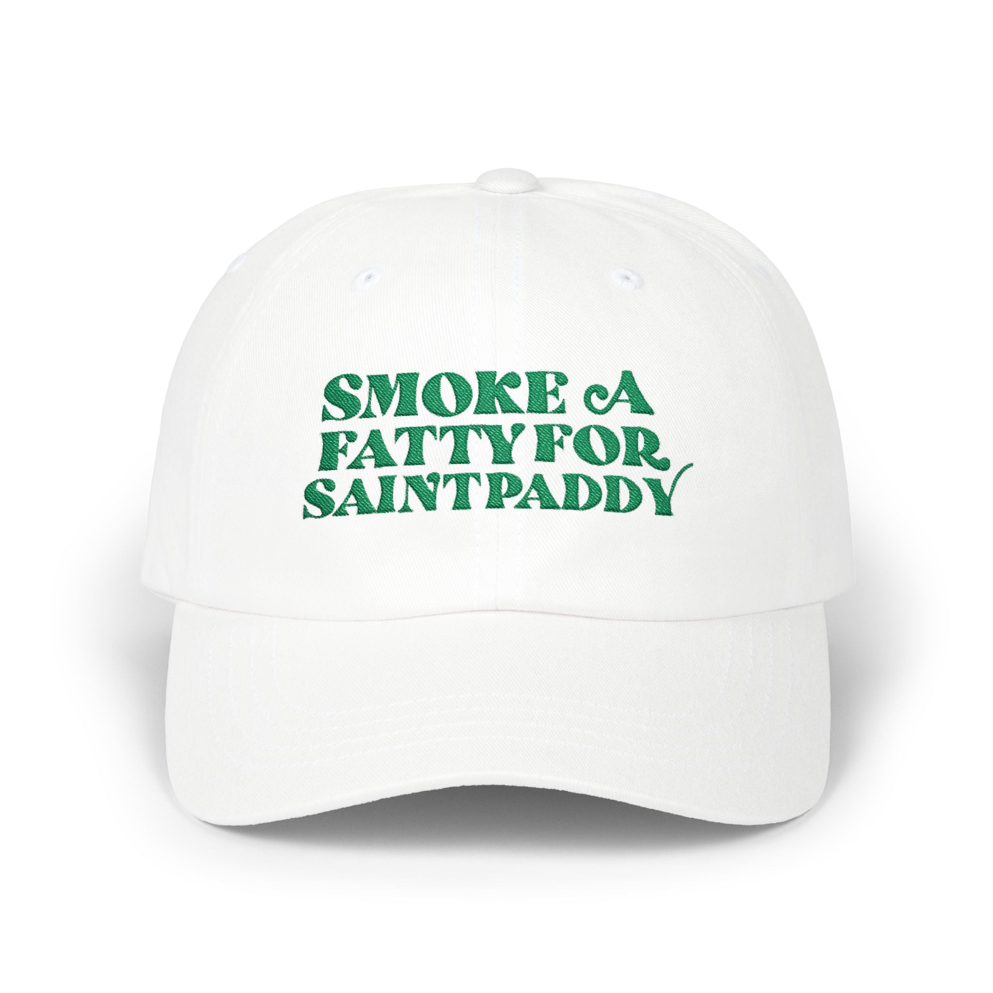 White cap with green text &