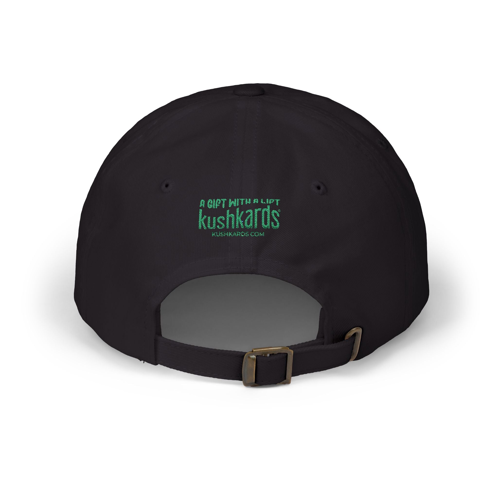 Black cap with a GREEN KushKards logo on a white background