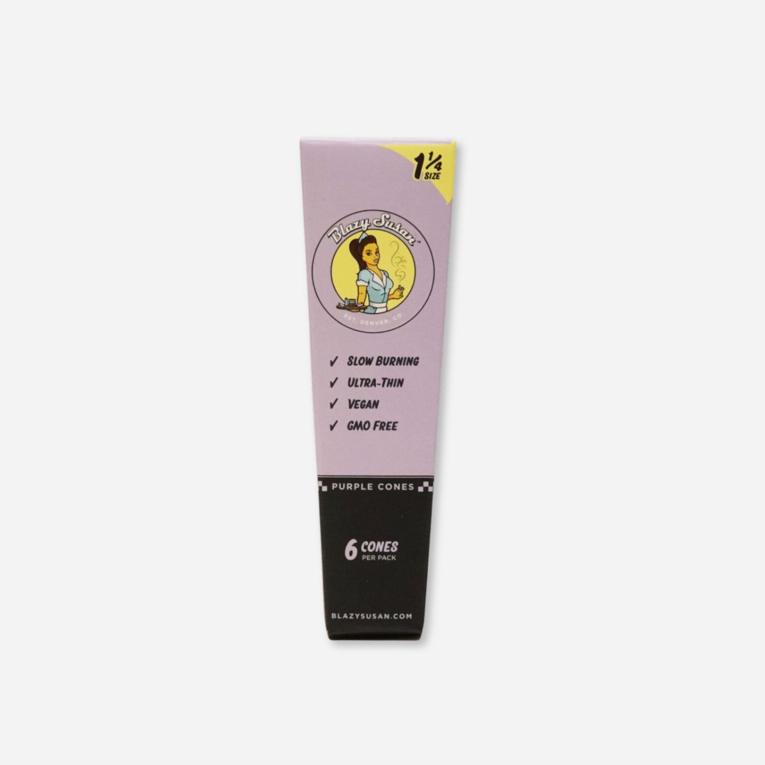 Blazy Susan Purple Cones: &quot;Pack of six slow-burning, ultra-thin, purple pre-rolled cones from Blazy Susan. 💜🍃&quot;