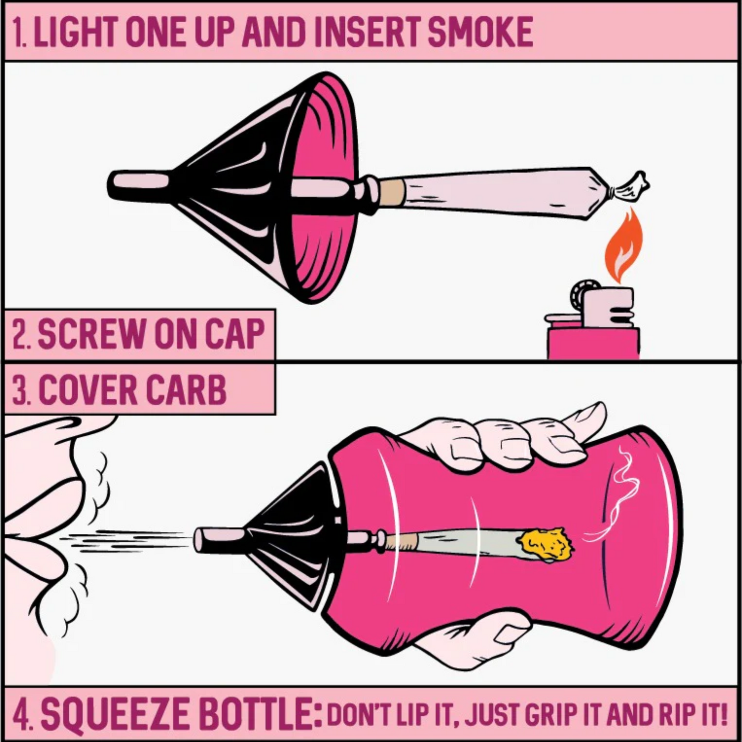 Illustration of using the Pink PowerHitter™ for a smoke-free and efficient smoking experience.