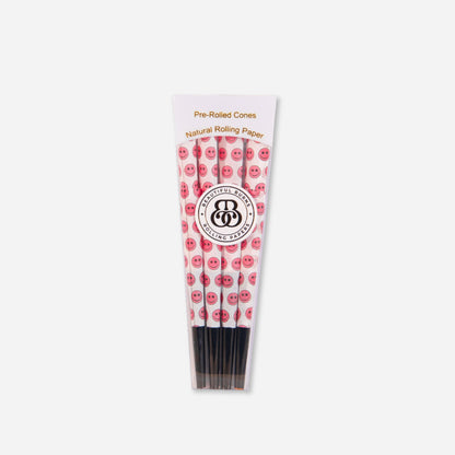 Smiley Face Pre-Rolled Cones: &quot;Pack of six pre-rolled cones with pink smiley faces 