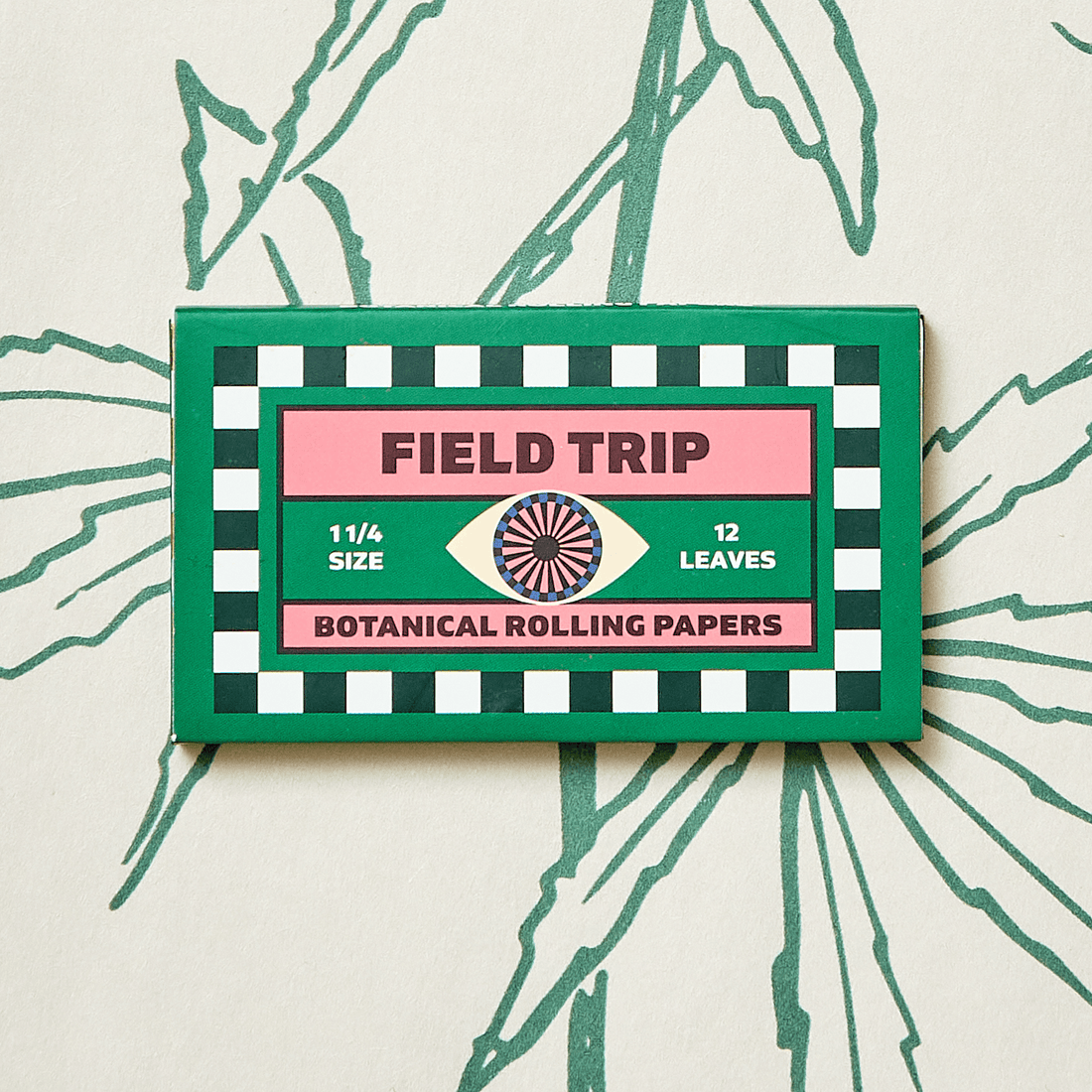 Pack of 12 Botanical Organic Printed Rolling Papers with cannabis sativa plant illustration, made with sustainable materials and organic tips included.
