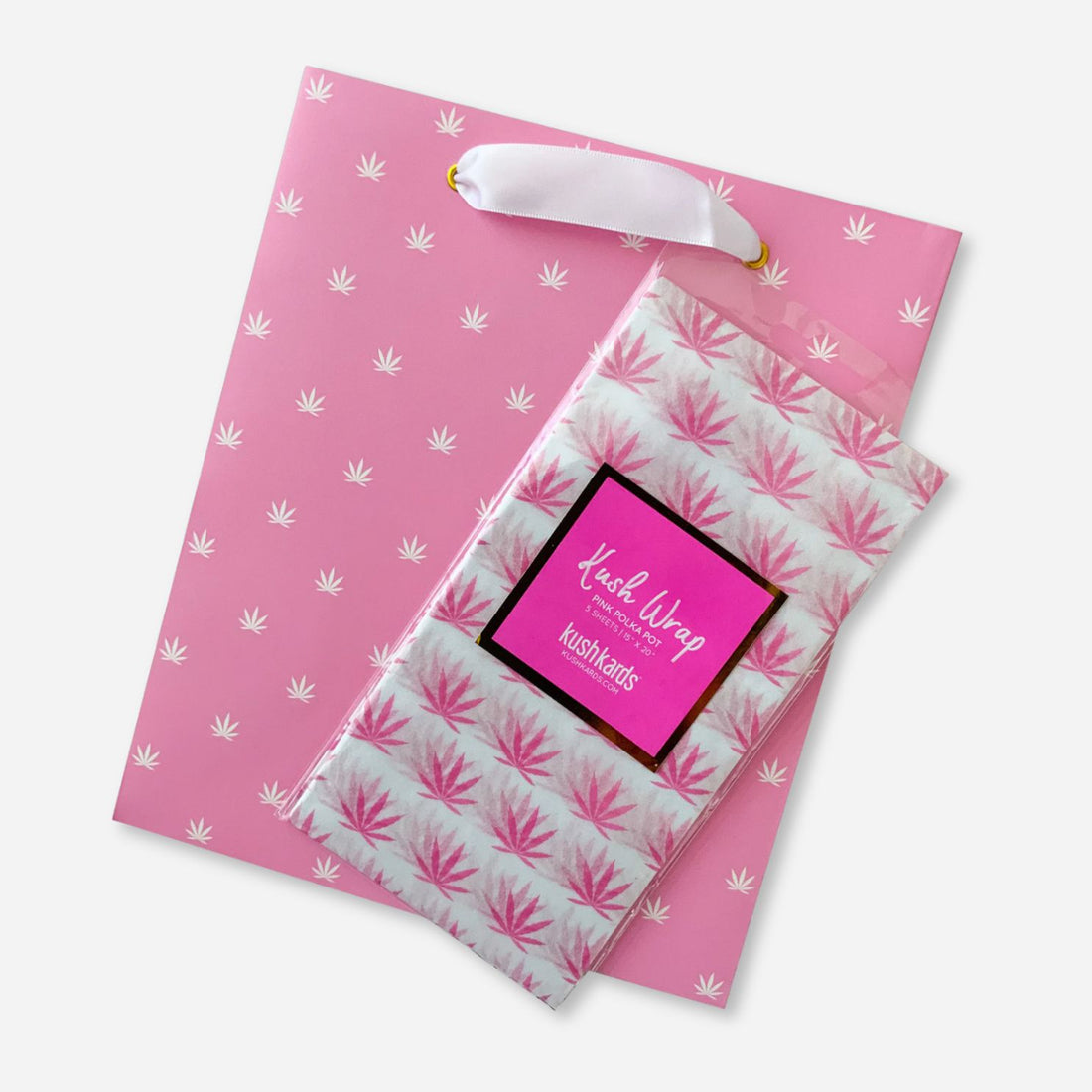 Pink &amp; White Pot Leaf Print Gift Bag