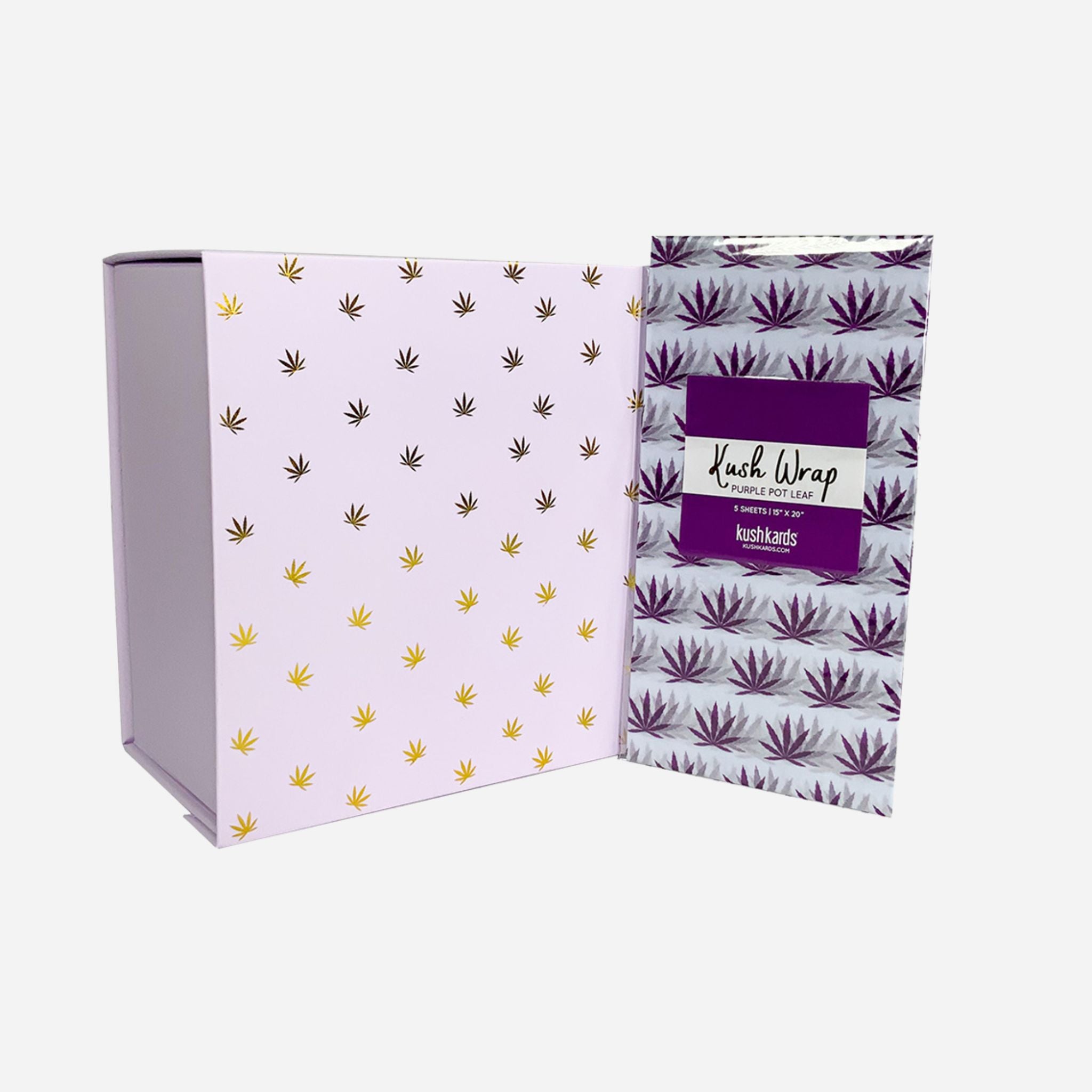 Lavender Gift Box: &quot;Lavender gift box with gold and white cannabis leaf accents, ideal for gifting or storage. 🌟📦