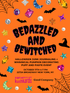 A Halloween-themed promotional flyer or poster with a bright orange background, large black text reading &