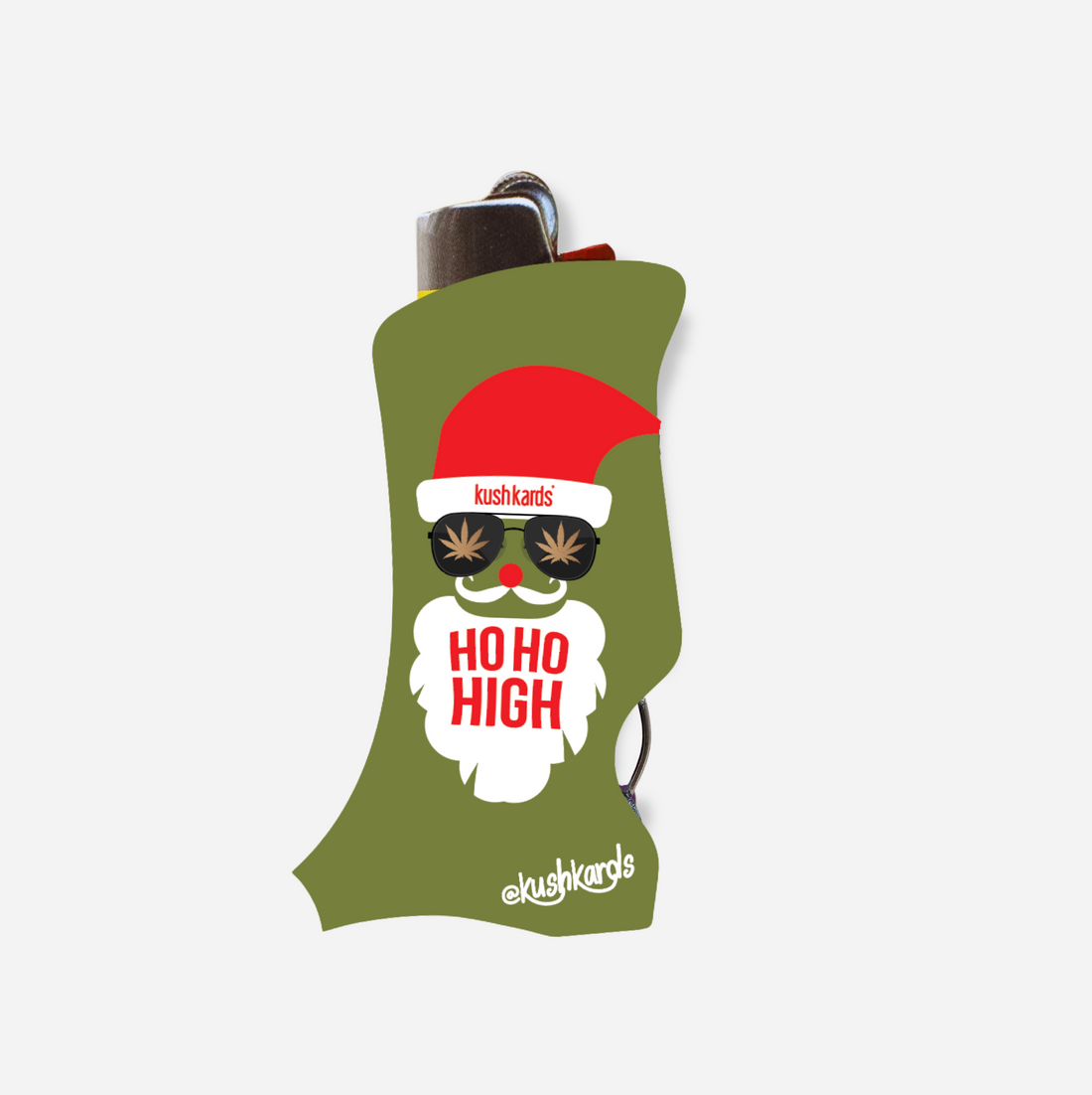 Green stocking with Santa Claus design and &