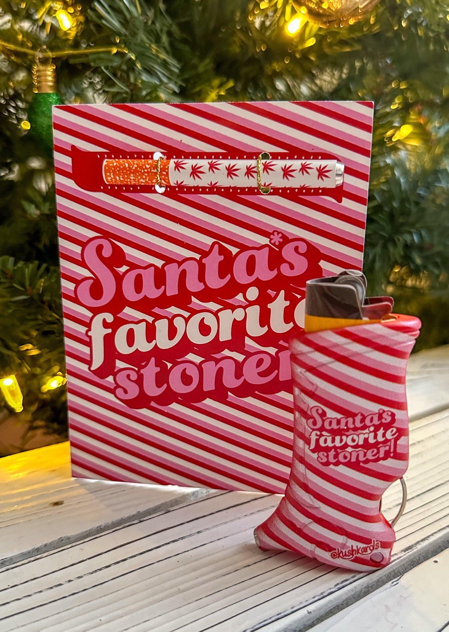 Santa's Favorite Stoner one hitter card and matching  lighter case 