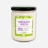 A clean product shot of the "Smoking Weed" soy wax candle in a glass jar with a black lid. The label highlights sandalwood and amber as the primary scents, with a 90-hour burn time and a 100% soy wax formula, surrounded by a green cannabis leaf design. ​