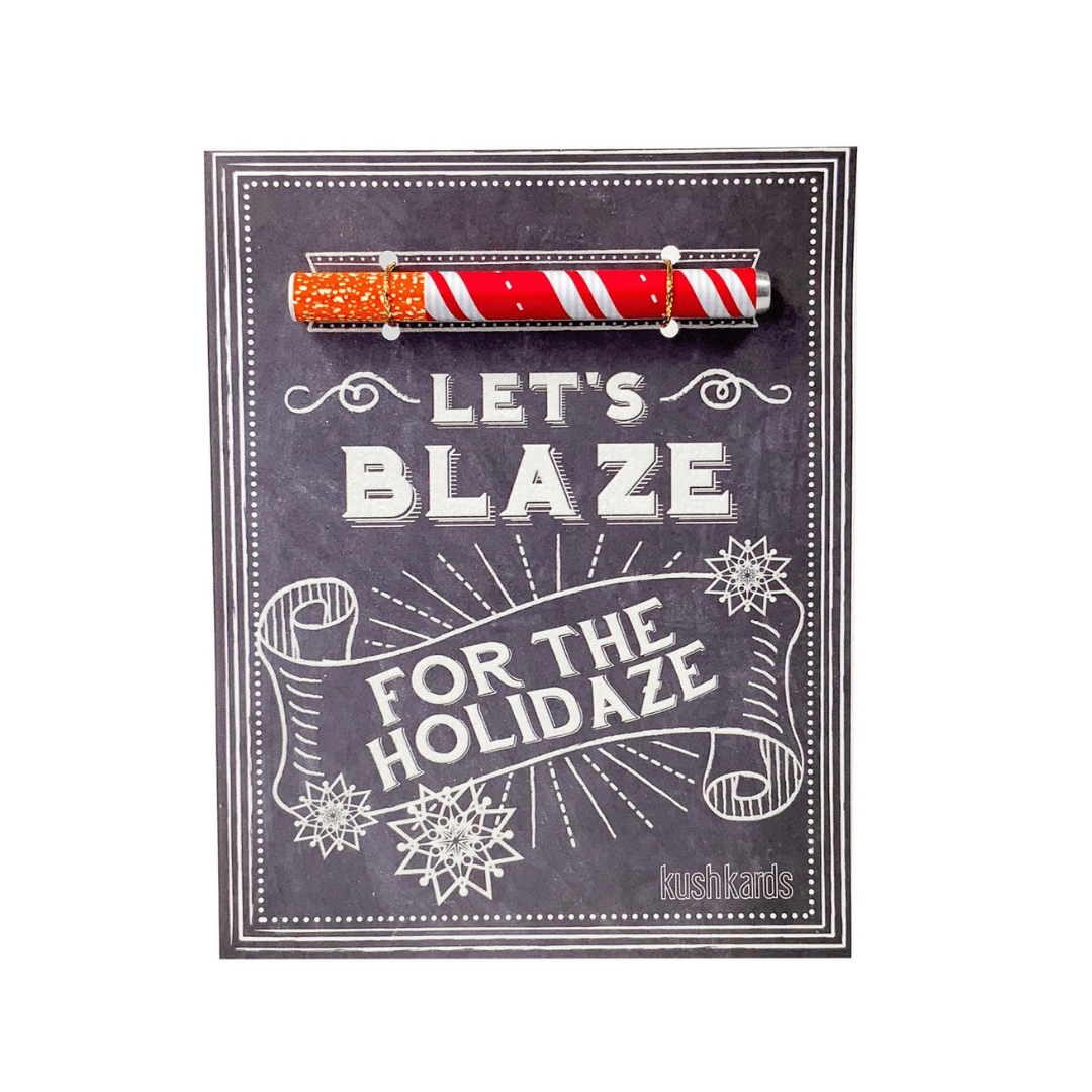 Chalkboard motif holiday card with bold white text saying &