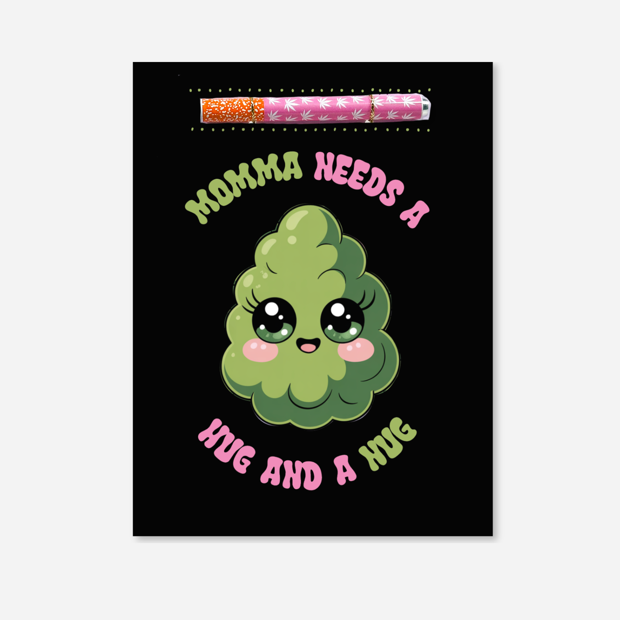 Greeting Card with cartoon cannabis leaf and text &