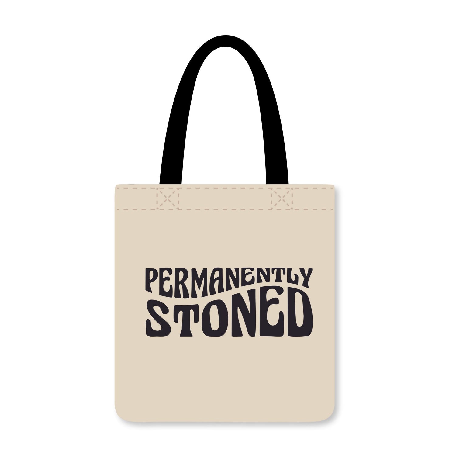 Beige reusable shopping bag with the text &