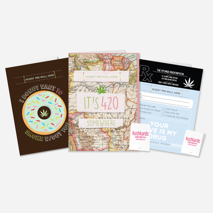 Everyday KushKards pre-roll greeting card assortment with built-in insert slots for pre-rolls
