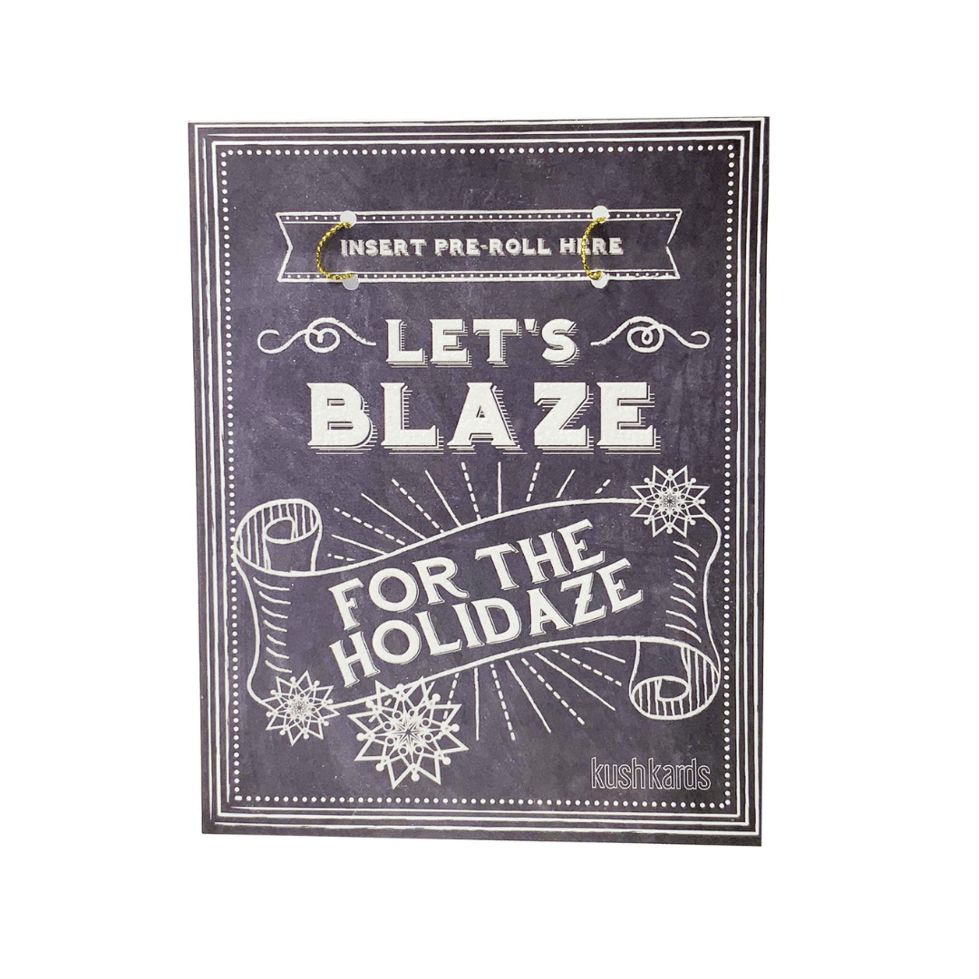 Chalkboard motif holiday card with bold white text saying &